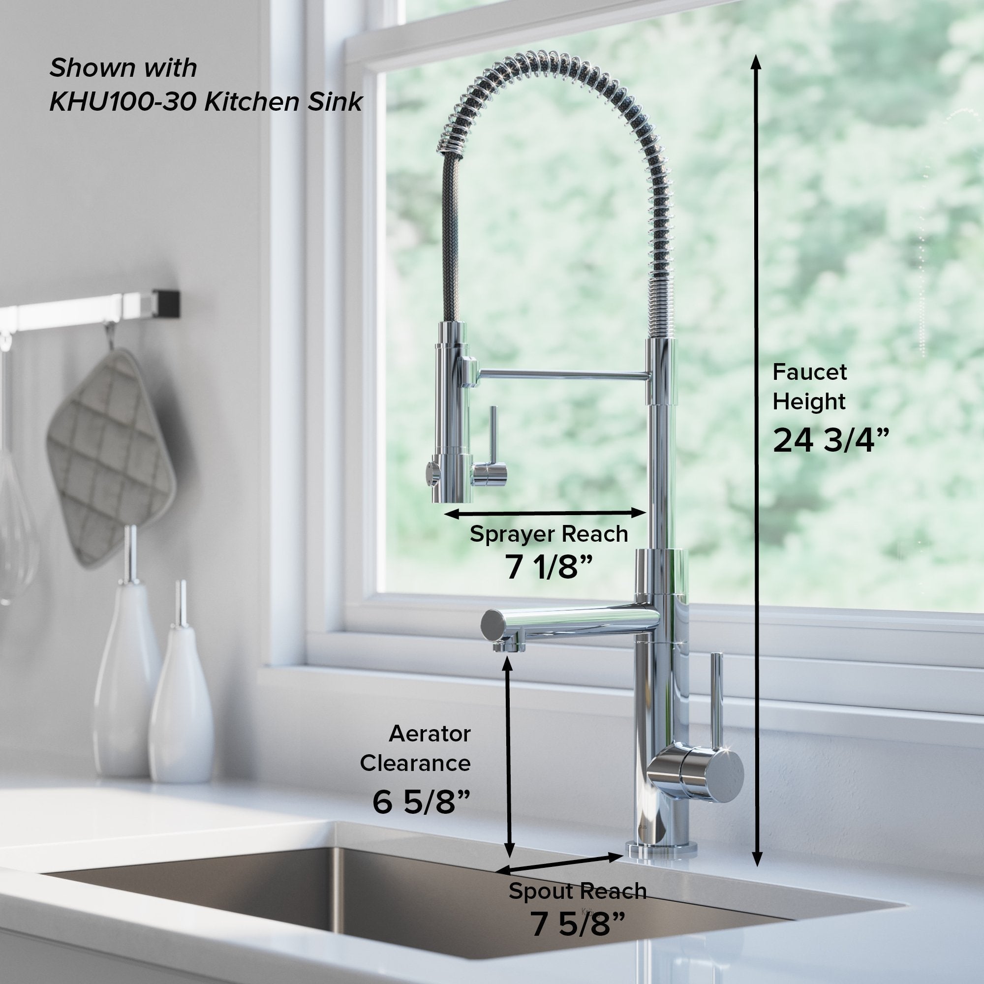 KRAUS Artec Pro 2-Function Commercial Style Pre-Rinse Kitchen Faucet with Matching Deck Plate in Black Stainless/Brushed Gold KPF-1603SBBG-DP03SB | DirectSinks
