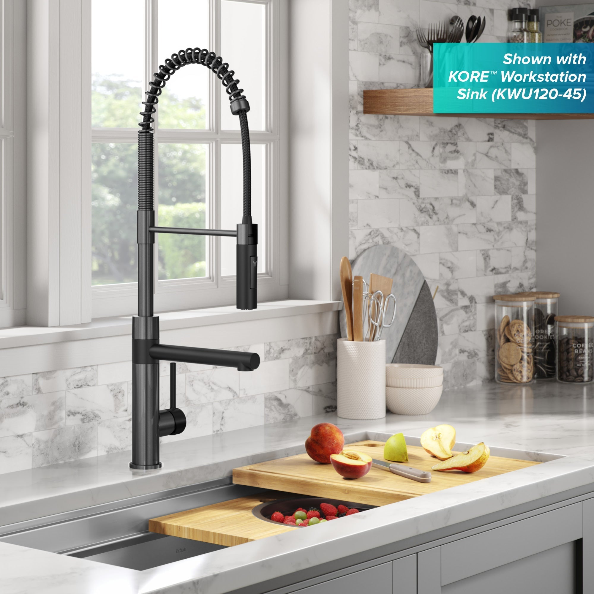 KRAUS Artec Pro Commercial Style Single Handle Kitchen Faucet with Pot Filler in Matte Black / Spot Free Black Stainless Steel-Kitchen Faucets-DirectSinks