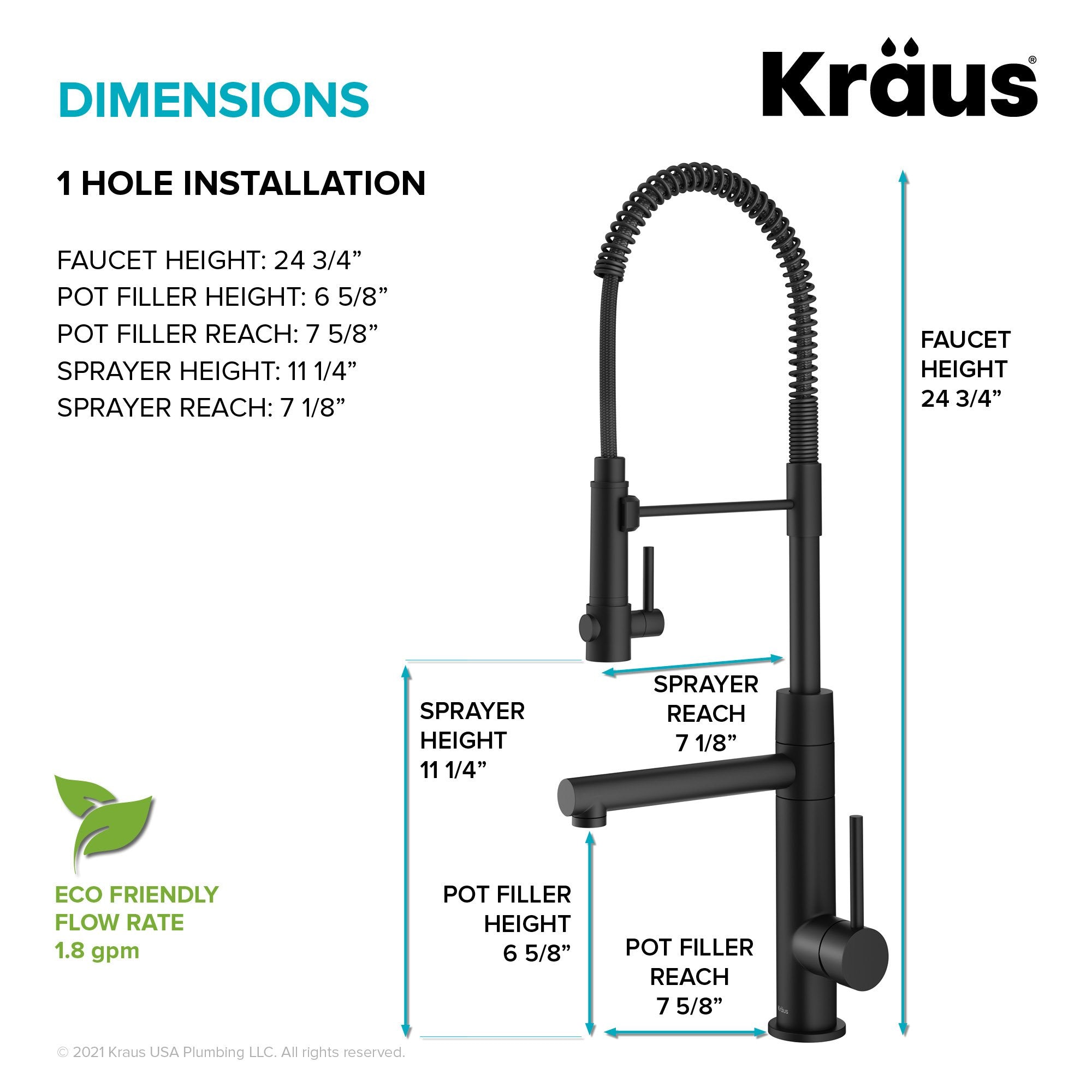 KRAUS Artec Pro Pre-Rinse Single Handle Kitchen Faucet in Matte Black | DirectSinks