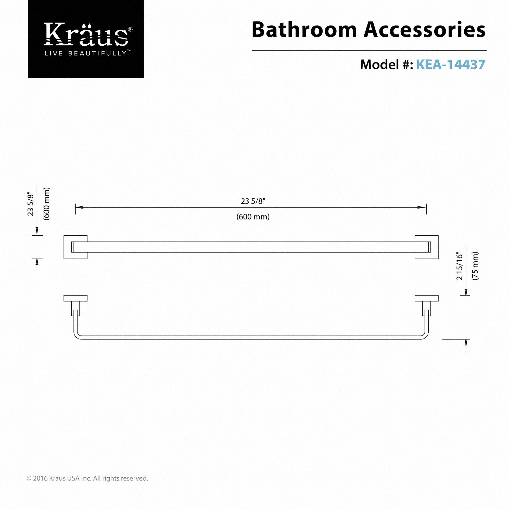 KRAUS Aura Bathroom Accessories - Towel Bar 600mm-Bathroom Accessories-KRAUS