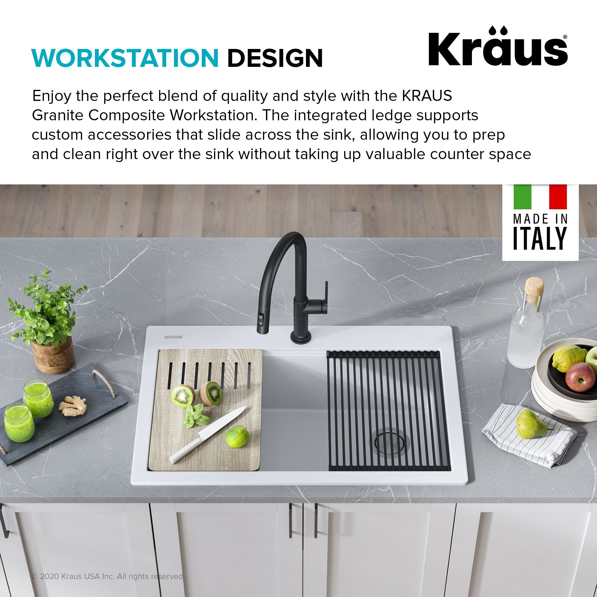 Kraus Bellucci Workstation 33 inch Undermount Granite Composite Single Bowl  Kitchen Sink in Metallic Brown with Accessories 