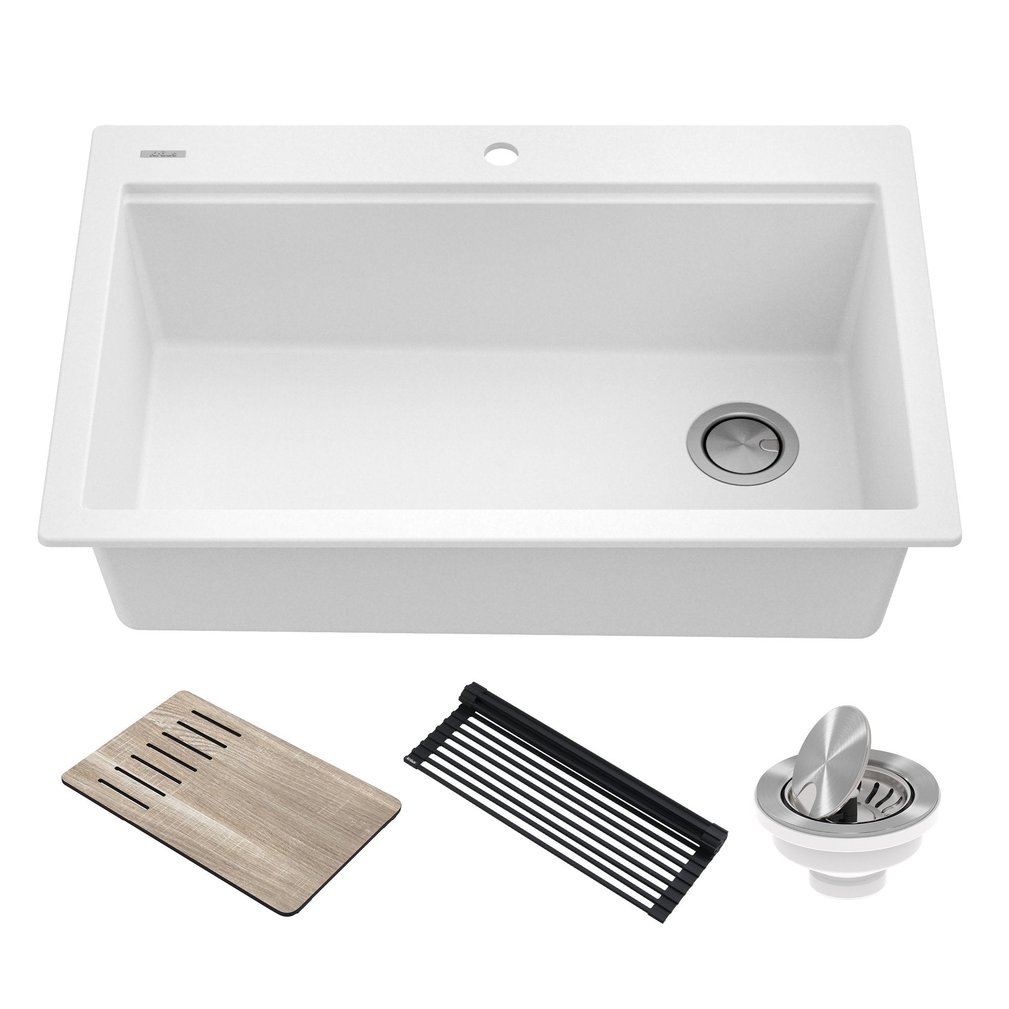 KRAUS Bellucci Workstation 33" Drop-In Granite Composite Kitchen Sink in White with Accessories-Kitchen Sinks-KRAUS