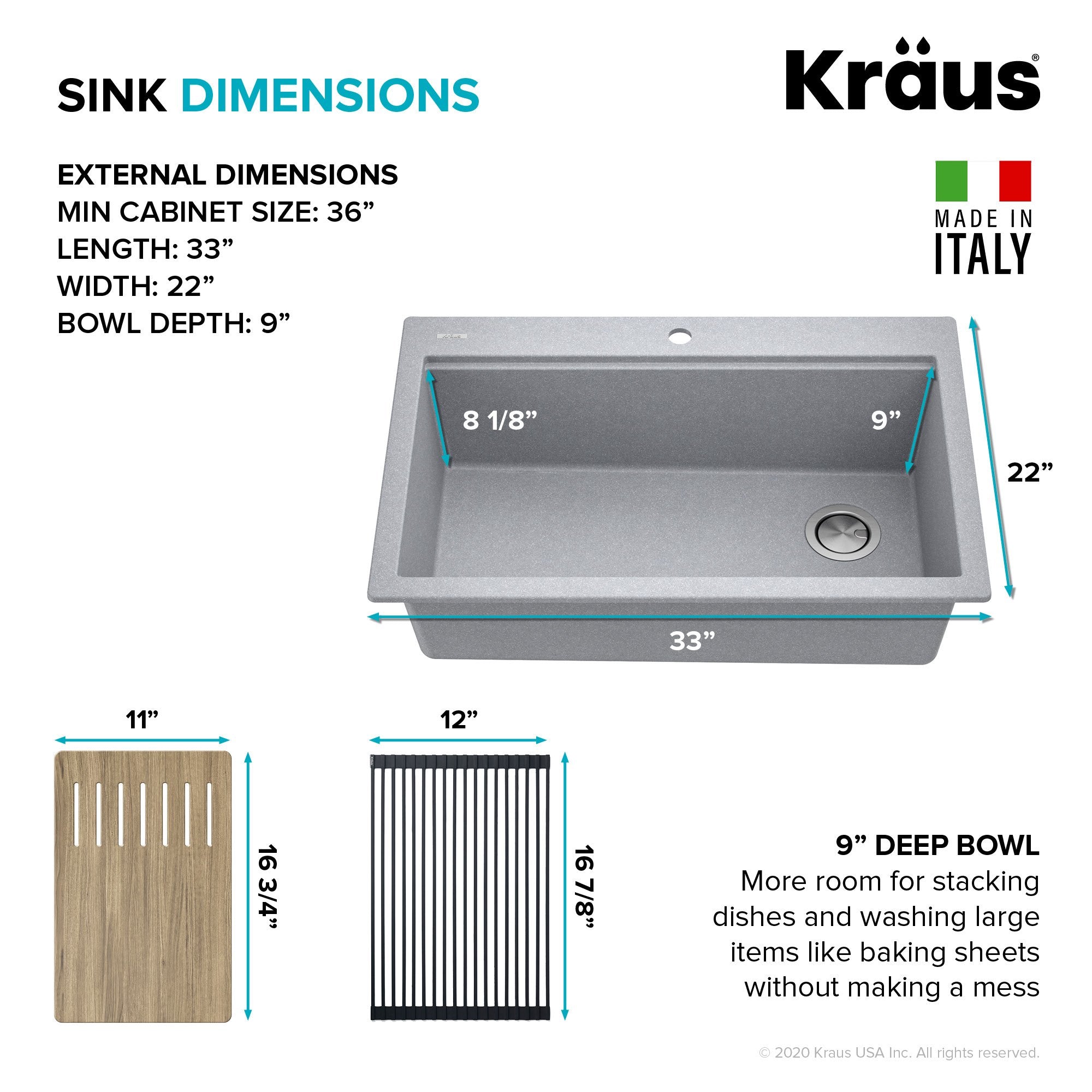 KRAUS Bellucci Workstation 33" Drop-In Granite Composite Kitchen Sink with Accessories-Kitchen Sinks-DirectSinks