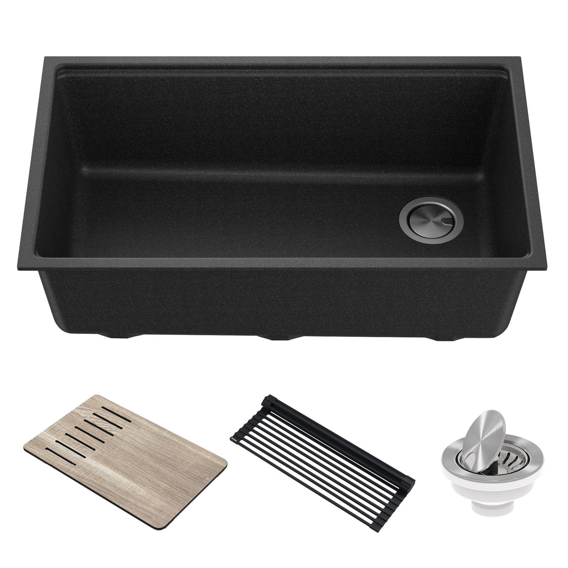 Composite Granite And Quartz Undermount Sinks DirectSinks   KRAUS Bellucci Workstation 33 Undermount Granite Composite Kitchen Sink In Metallic Black With Accessories 1152x1152 