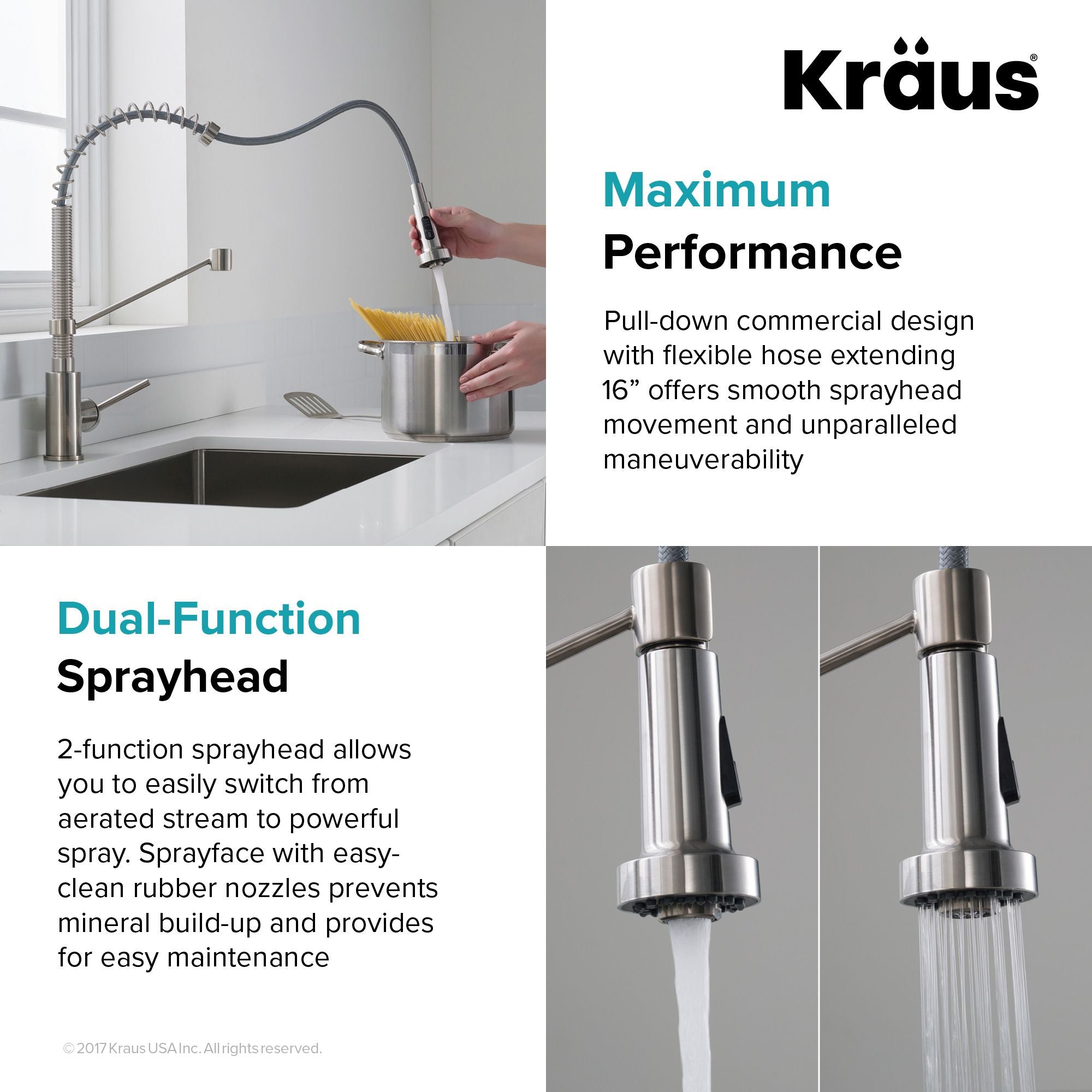 KRAUS Bolden 18-Inch Commercial Kitchen Faucet with Pull-Down Sprayhead in Spot Free Stainless-DirectSinks