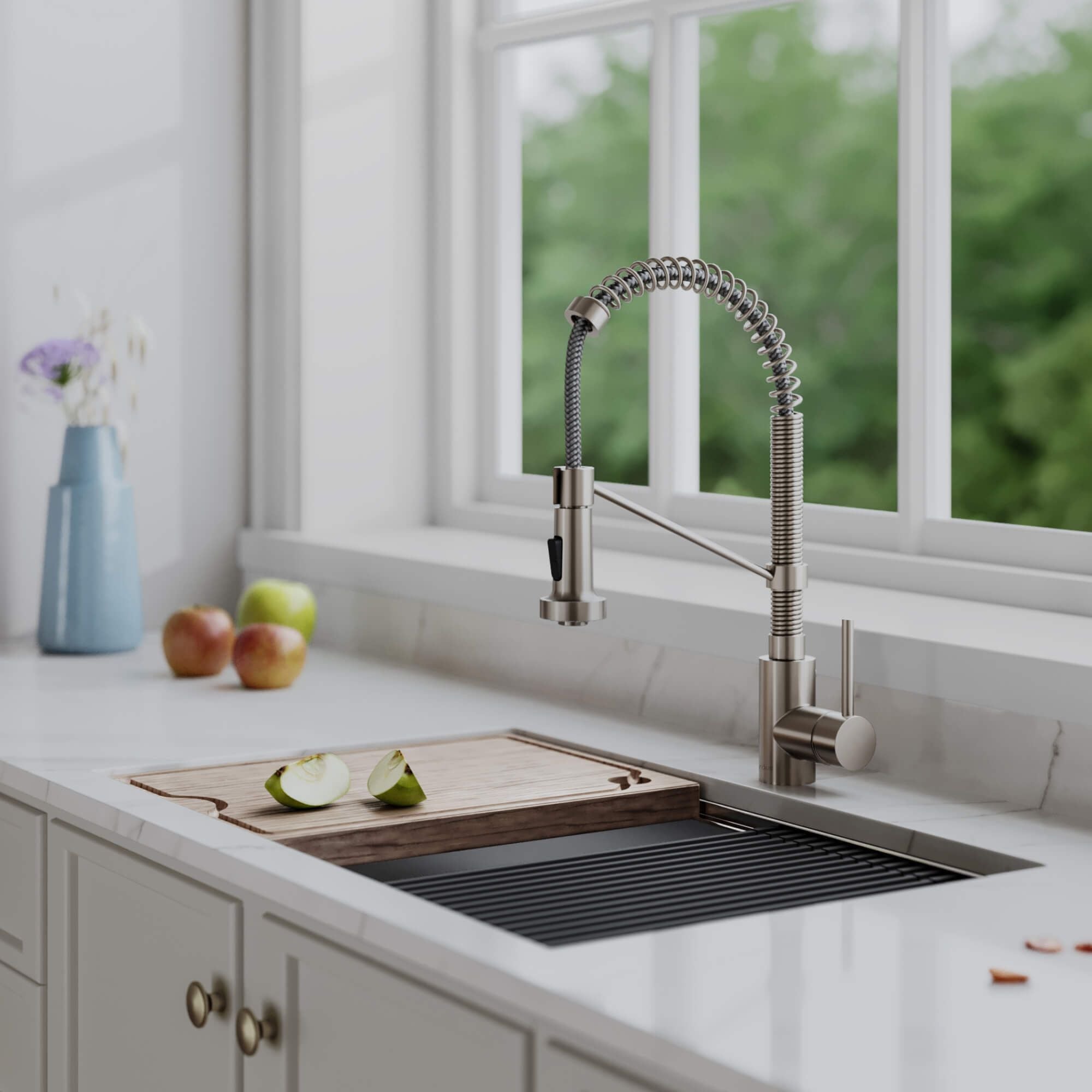 KRAUS Bolden 18-Inch Commercial Kitchen Faucet with Pull-Down Sprayhead in Spot Free Stainless-DirectSinks
