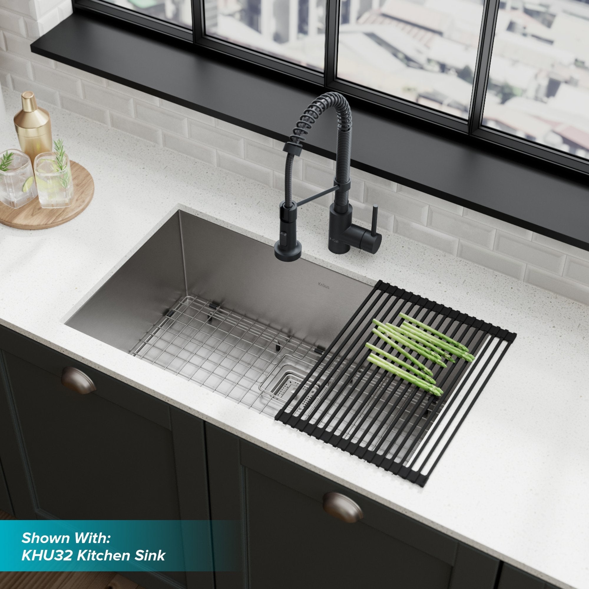 KRAUS Bolden 18-Inch Commercial Kitchen Faucet with Soap Dispenser in Matte Black KPF-1610MB-KSD-43MB | DirectSinks