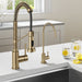 KRAUS Bolden Commercial Style Pull-Down Kitchen Faucet and Purita Water Filter Faucet Combo in Brushed Gold KPF-1610-FF-100BG | DirectSinks