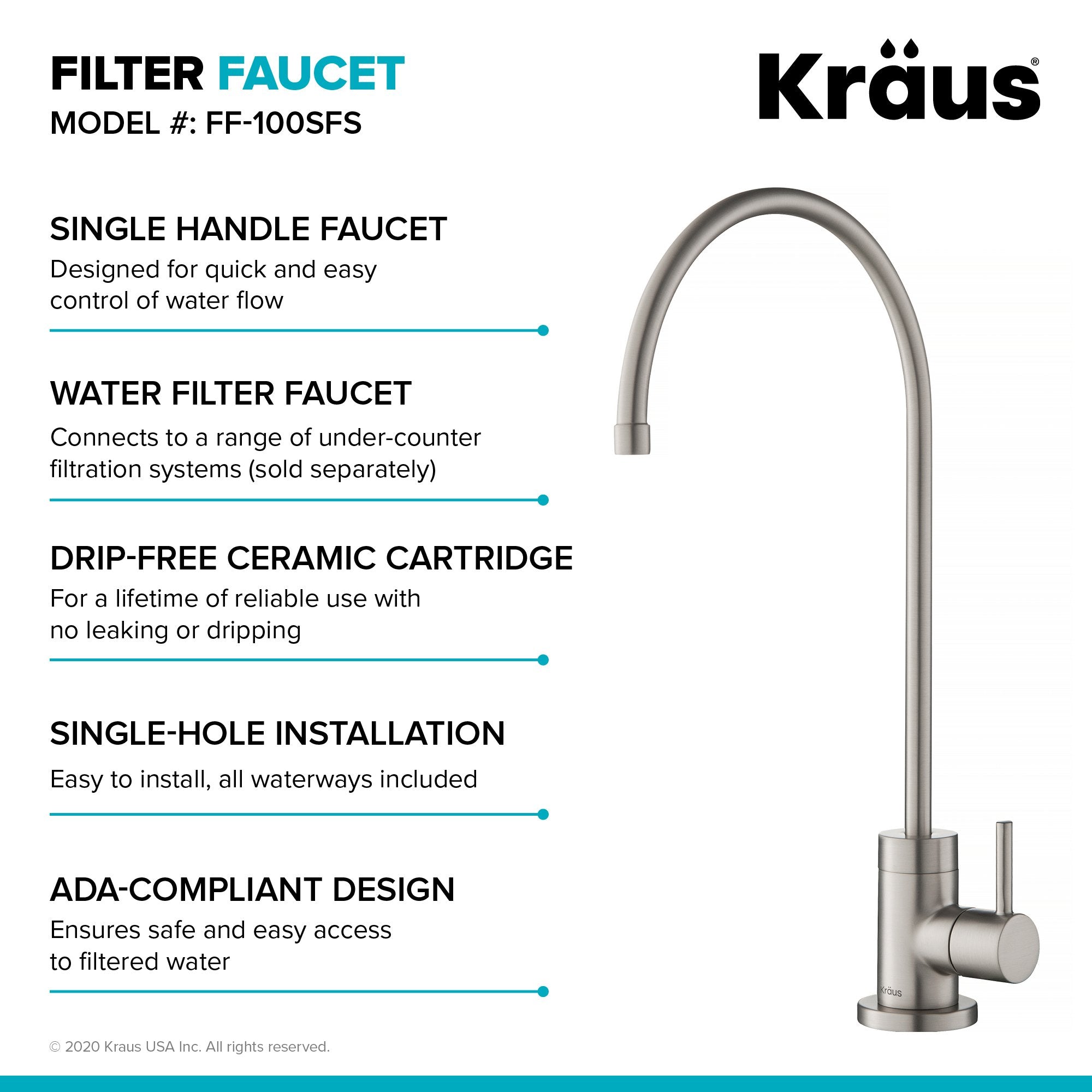 KRAUS Bolden Commercial Style Pull-Down Kitchen Faucet and Purita Water Filter Faucet Combo in Spot Free Stainless Steel KPF-1610-FF-100SFS | DirectSinks