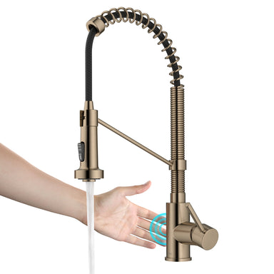 KRAUS Bolden Touchless Pull-Down Single Handle Faucet in Spot Free Antique Champagne Bronze-Kitchen Faucets-DirectSinks