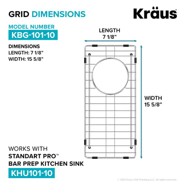 KBG-101-10-KRAUS Stainless Steel Bottom Grid for KHU101-10 Bar Sink
