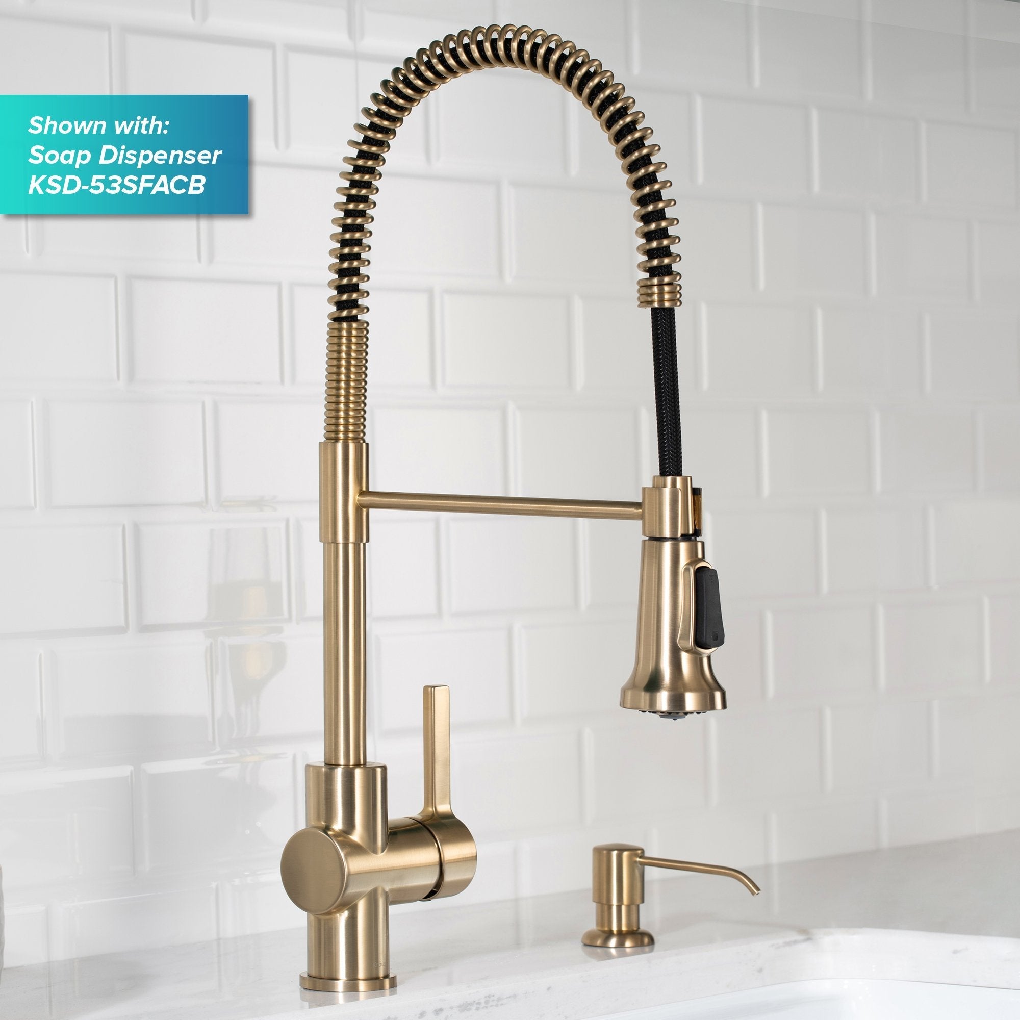 KRAUS Britt Commercial Style Kitchen Faucet and Purita Water Filter Faucet Combo in Spot Free Antique Champagne Bronze KPF-1690-FF-100SFACB | DirectSinks