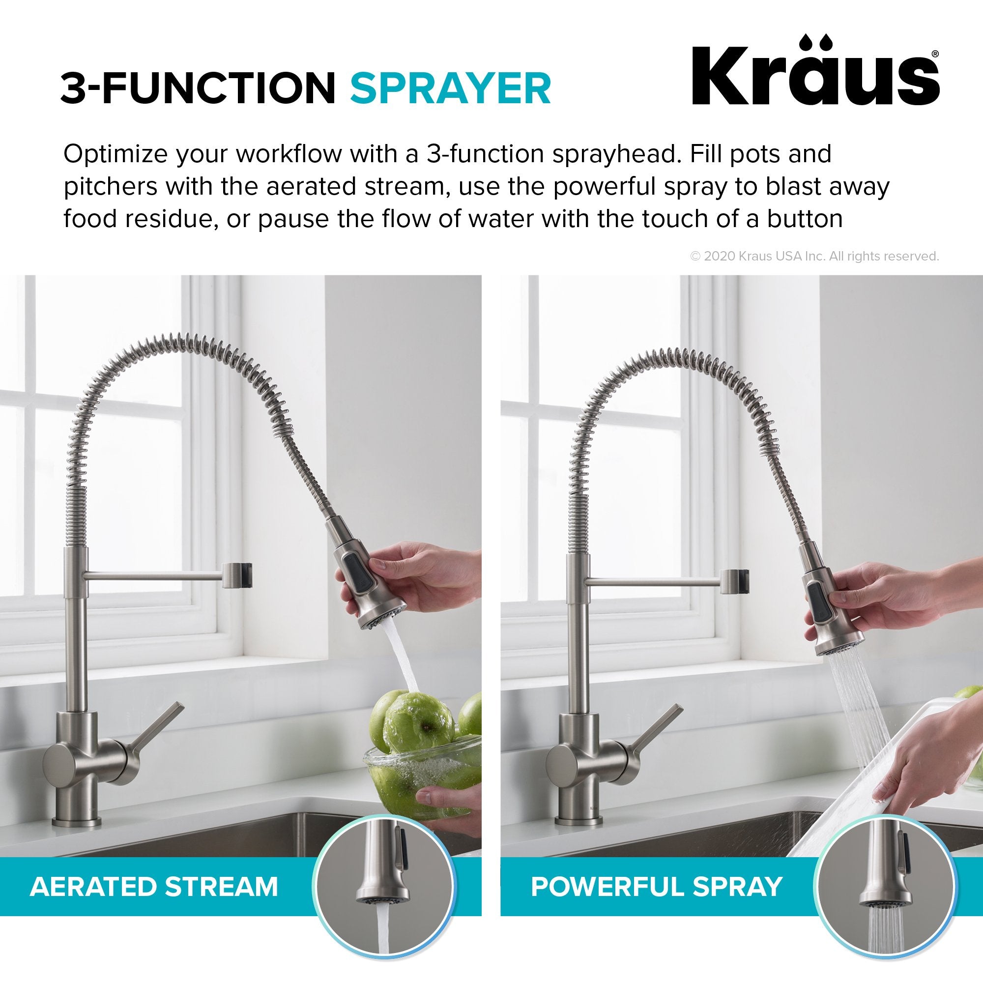 KRAUS Britt Commercial Style Kitchen Faucet and Purita Water Filter Faucet Combo in Spot Free Stainless Steel KPF-1690-FF-100SFS | DirectSinks
