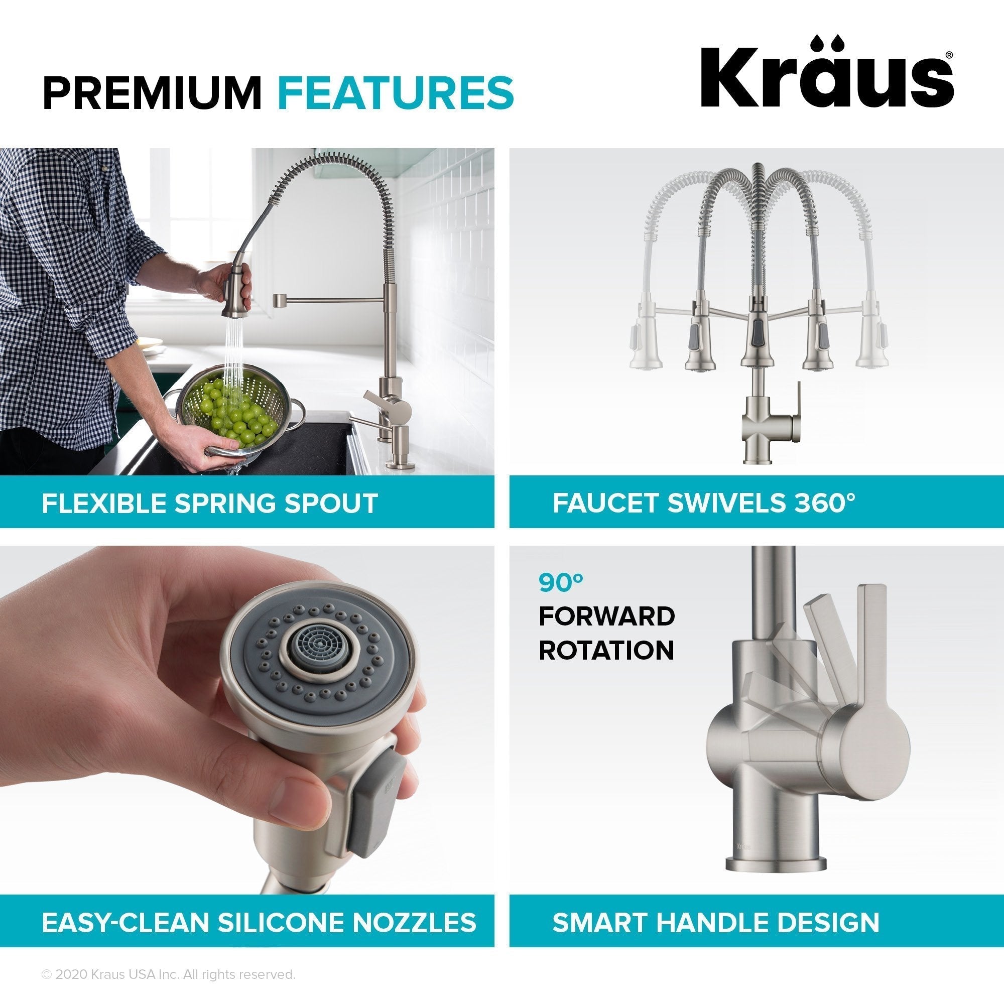 KRAUS Britt Commercial Style Pull-Down Single Handle Kitchen Faucet in Spot-Free Stainless Steel and Matte Black-Kitchen Faucets-DirectSinks