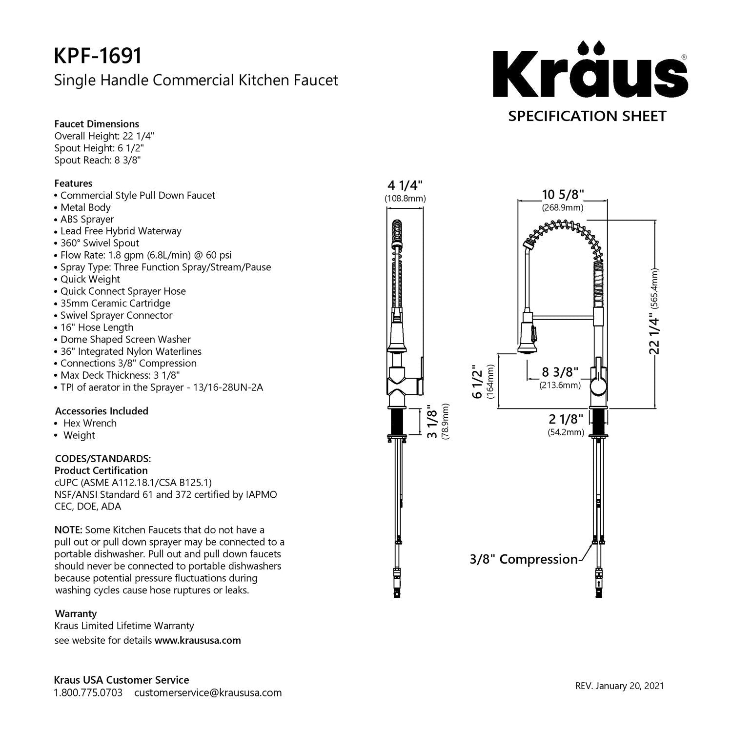 KRAUS Britt Commercial Style Pull-Down Single Handle Kitchen Faucet in Spot-Free Stainless Steel and Matte Black-Kitchen Faucets-DirectSinks