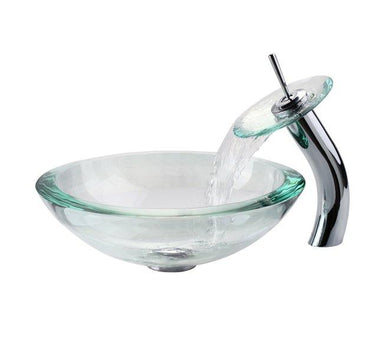 Kraus Clear 34mm edge Glass Vessel Sink and Waterfall Faucet-KRAUS-DirectSinks