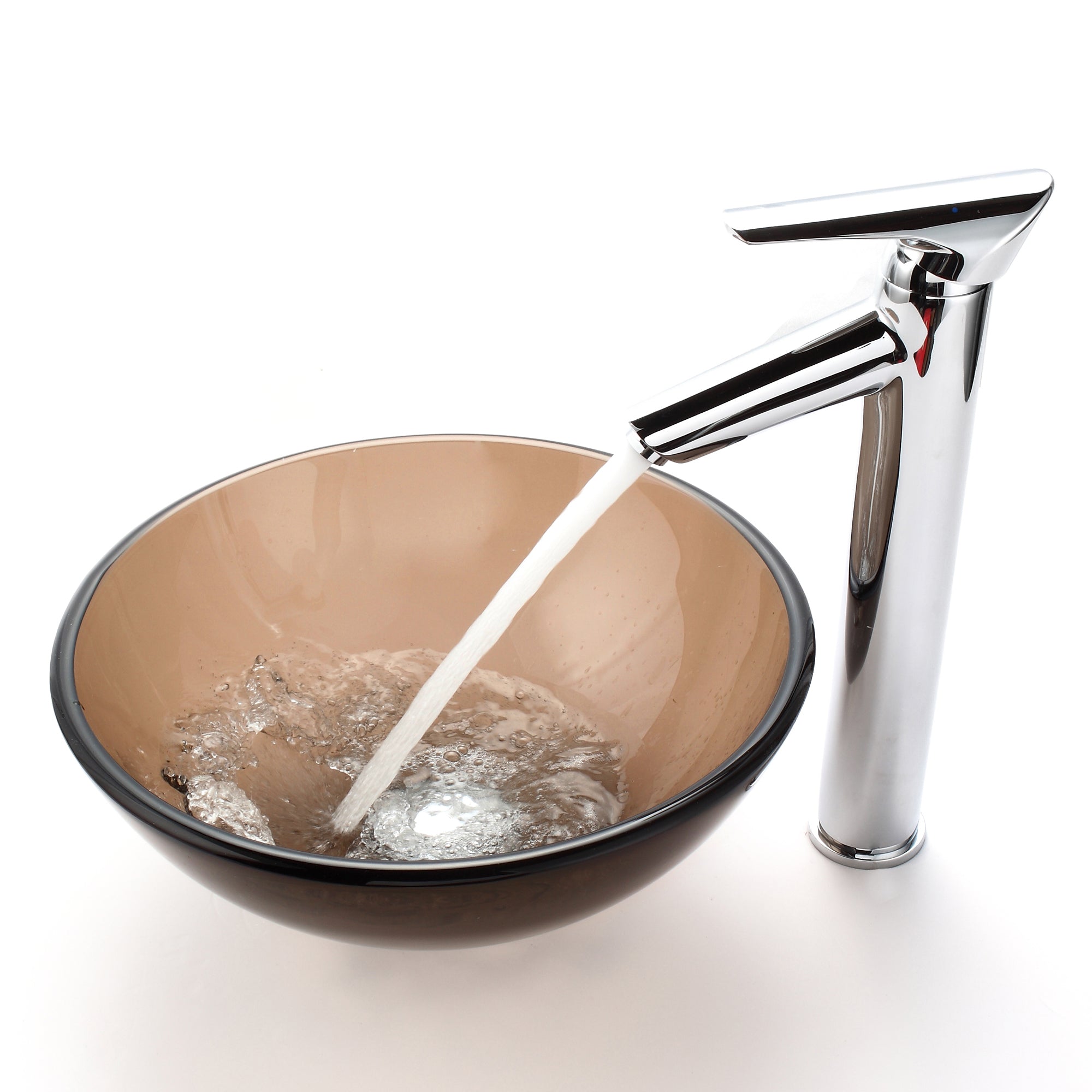 KRAUS Clear Brown 14" Glass Vessel Bathroom Sink with PU-MR-Bathroom Sinks-DirectSinks