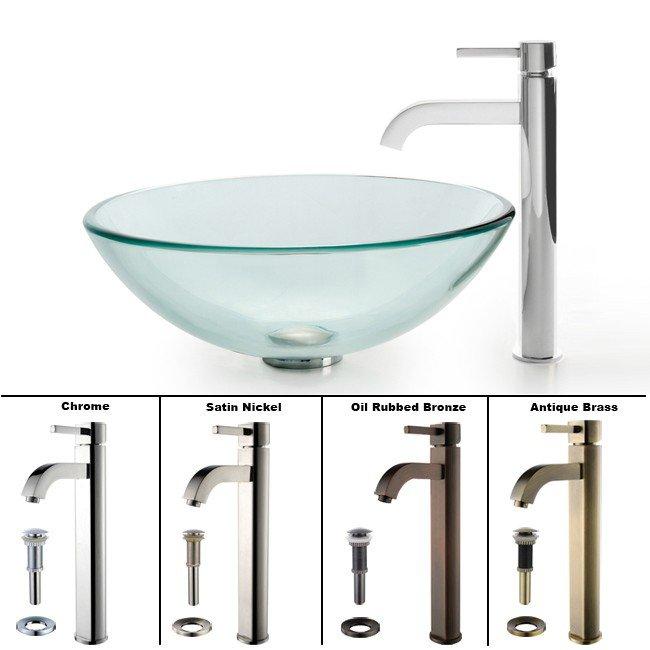 Kraus Clear Glass Vessel Sink and Ramus Faucet-DirectSinks