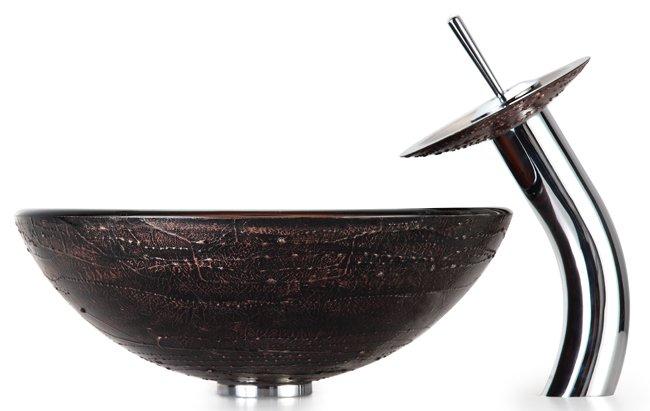 Kraus Copper Illusion Glass Vessel Sink and Waterfall Faucet-DirectSinks