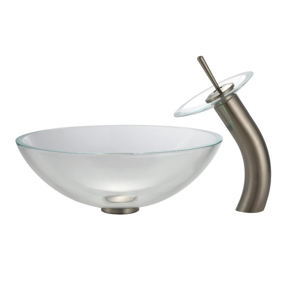 Kraus Crystal Clear Glass Vessel Sink and Waterfall Faucet-KRAUS-DirectSinks
