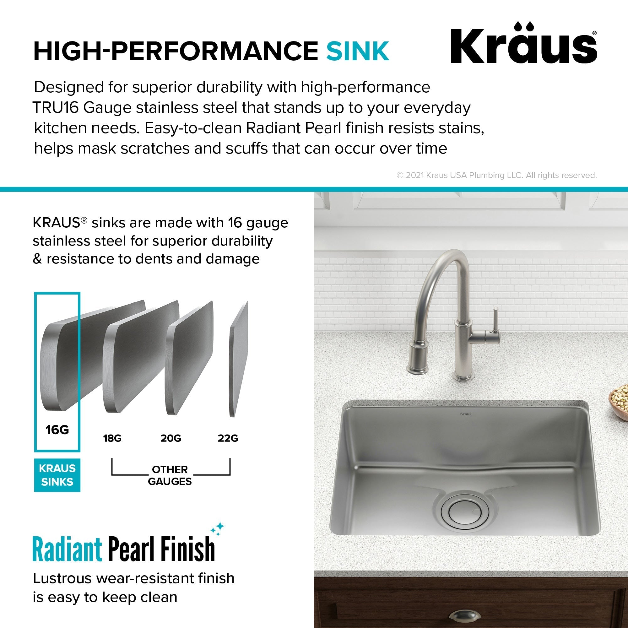 KRAUS Dex 25" Undermount 16 Gauge Stainless Steel Kitchen Sink with VersiDrain-Kitchen Sinks-DirectSinks