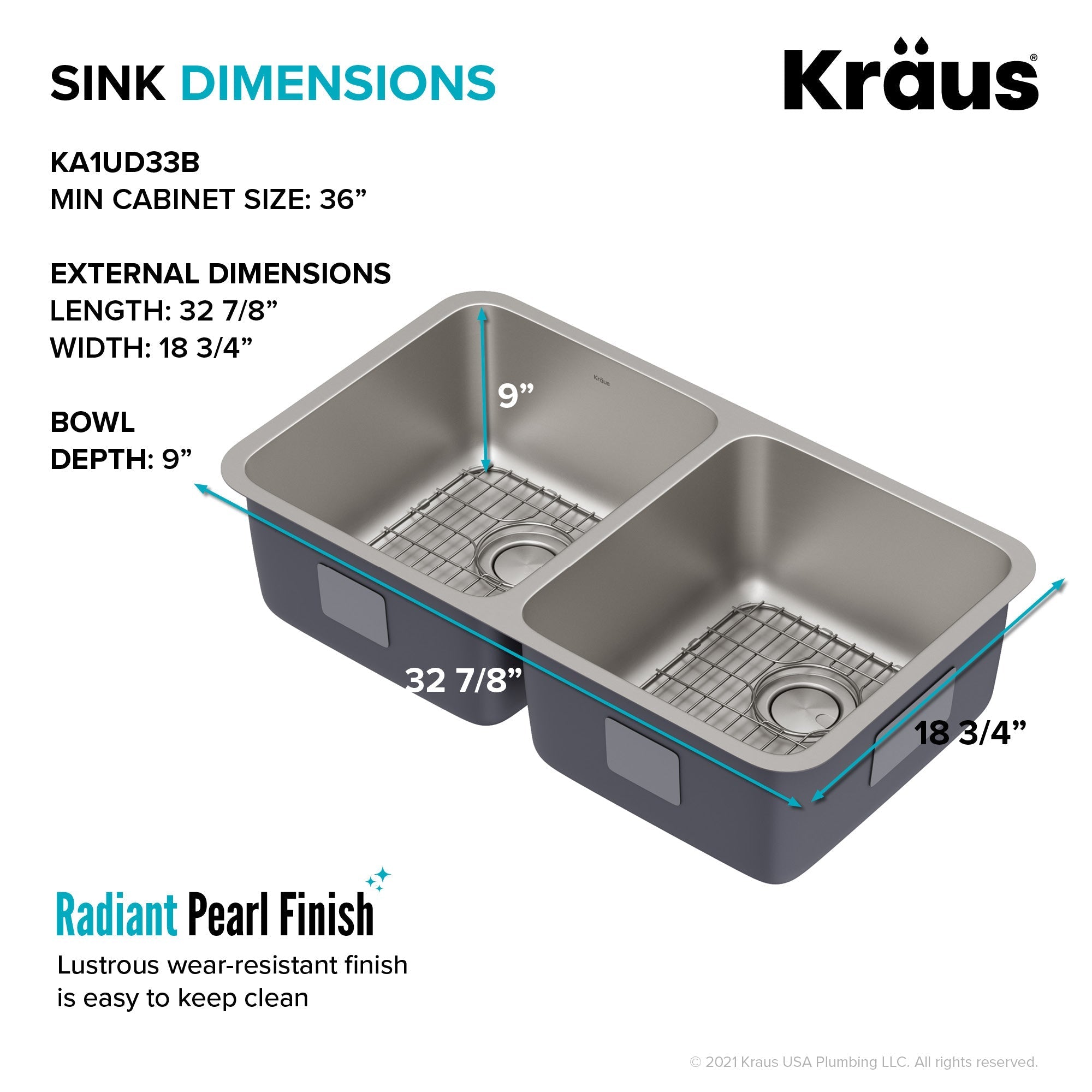 KRAUS Dex 33" Undermount 16 Gauge Stainless Steel Double Bowl Kitchen Sink-Kitchen Sinks-DirectSinks