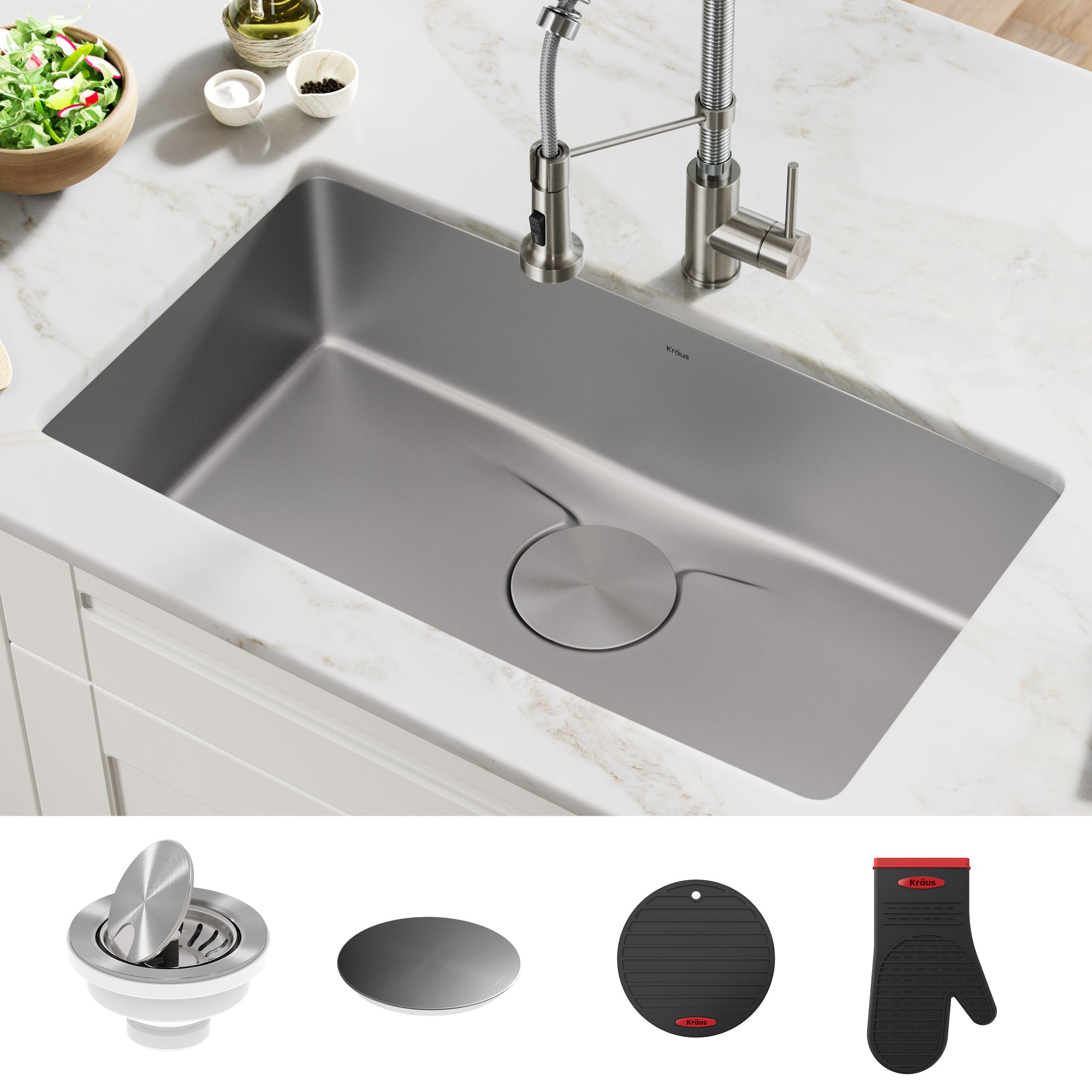 KRAUS Dex 33" Undermount 16 Gauge Stainless Steel Kitchen Sink with VersiDrain-Kitchen Sinks-DirectSinks