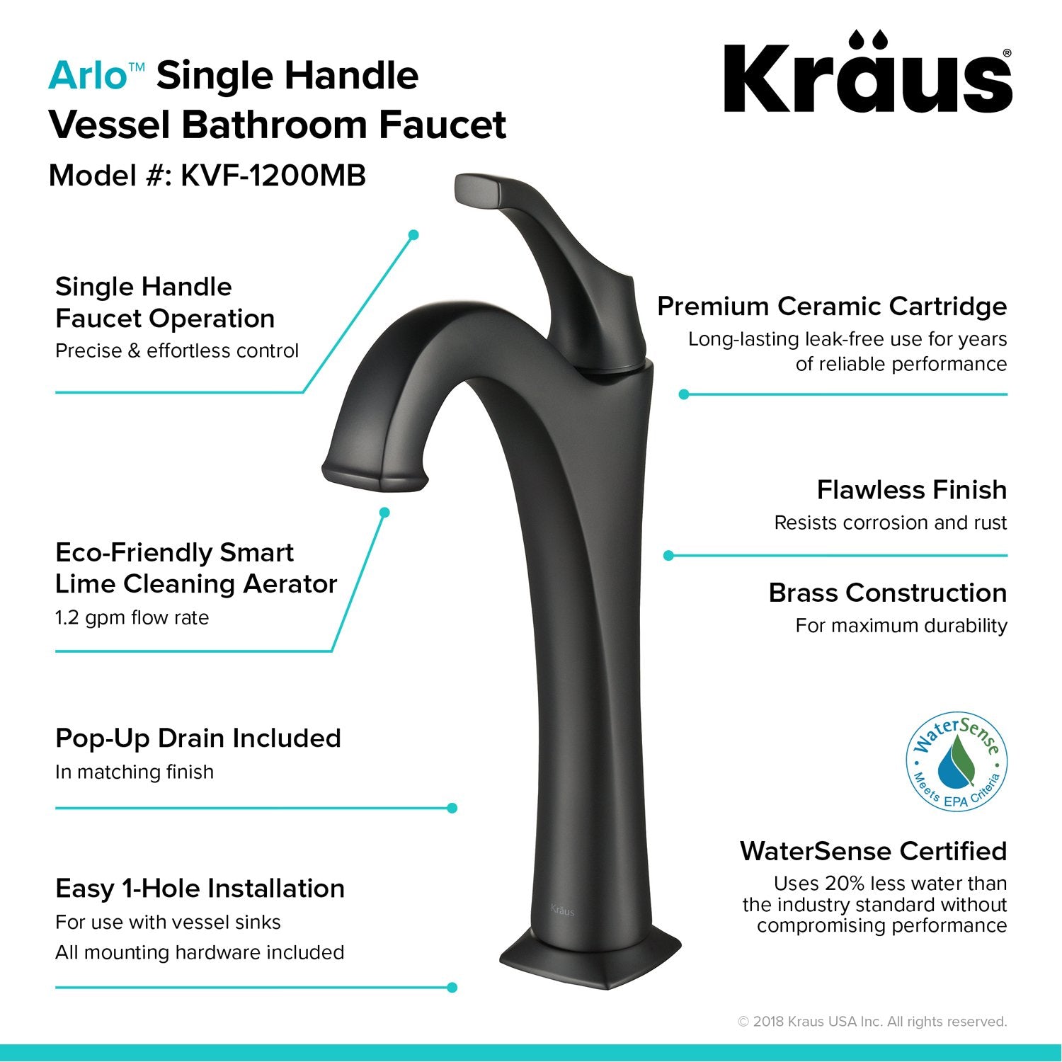 KRAUS Elavo 15-Inch Square White Porcelain Ceramic Bathroom Vessel Sink and Arlo Faucet Combo Set with Pop-Up Drain-Bathroom Sinks & Faucet Combos-DirectSinks