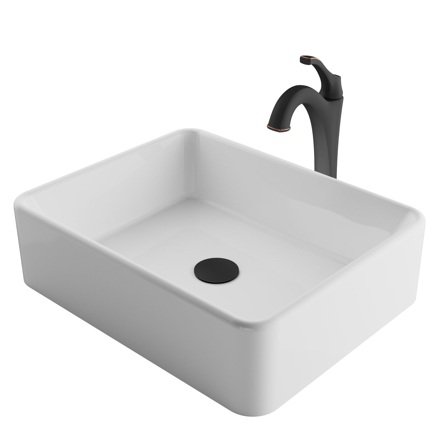 KRAUS Elavo 19-Inch Modern Rectangular White Porcelain Ceramic Bathroom Vessel Sink and Arlo Faucet Combo Set with Pop-Up Drain-Bathroom Sinks & Faucet Combos-DirectSinks