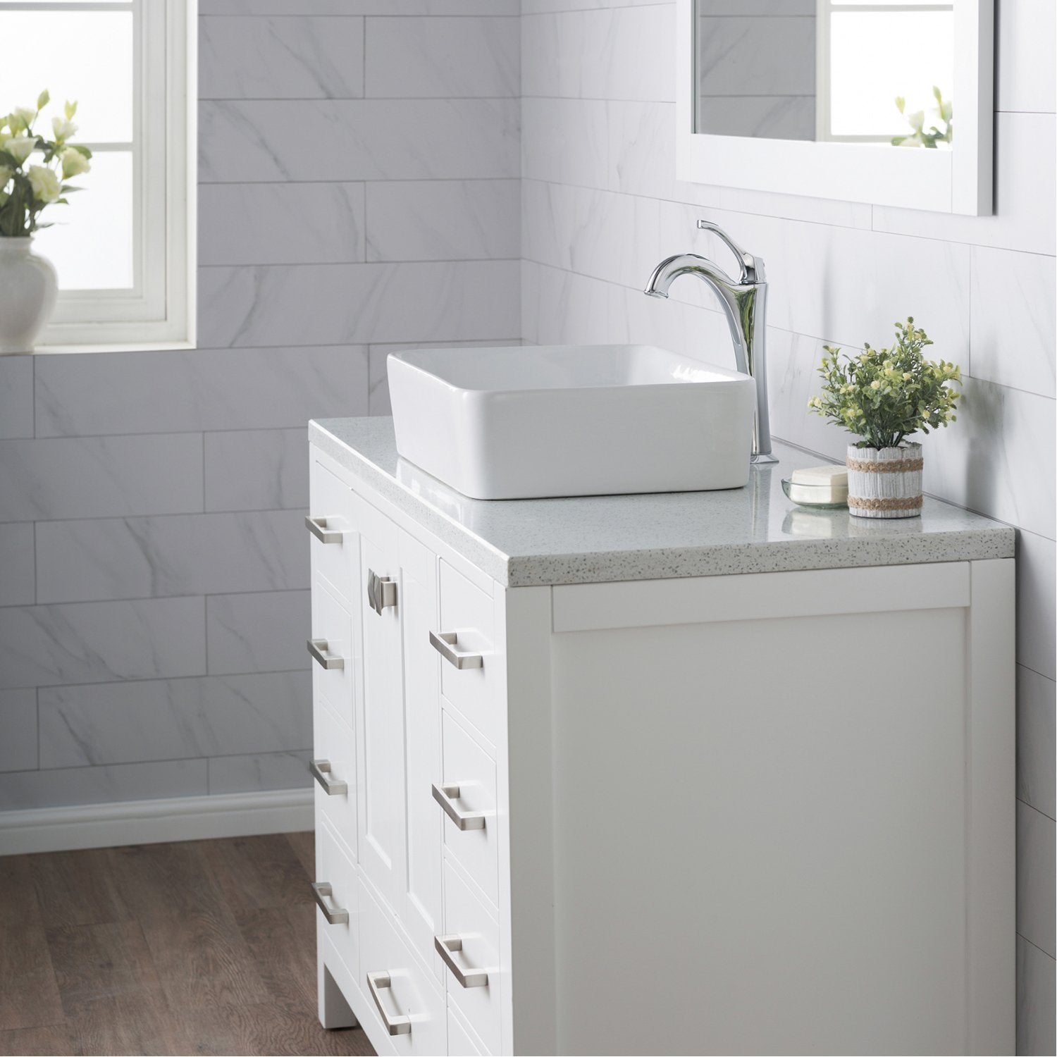KRAUS Elavo 19-Inch Modern Rectangular White Porcelain Ceramic Bathroom Vessel Sink and Arlo Faucet Combo Set with Pop-Up Drain-Bathroom Sinks & Faucet Combos-DirectSinks