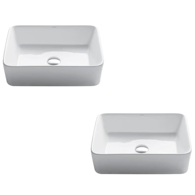KRAUS Elavo Modern Rectangular Vessel White Porcelain Bathroom Sink, 19 " (2-Pack)-Bathroom Sinks-KRAUS