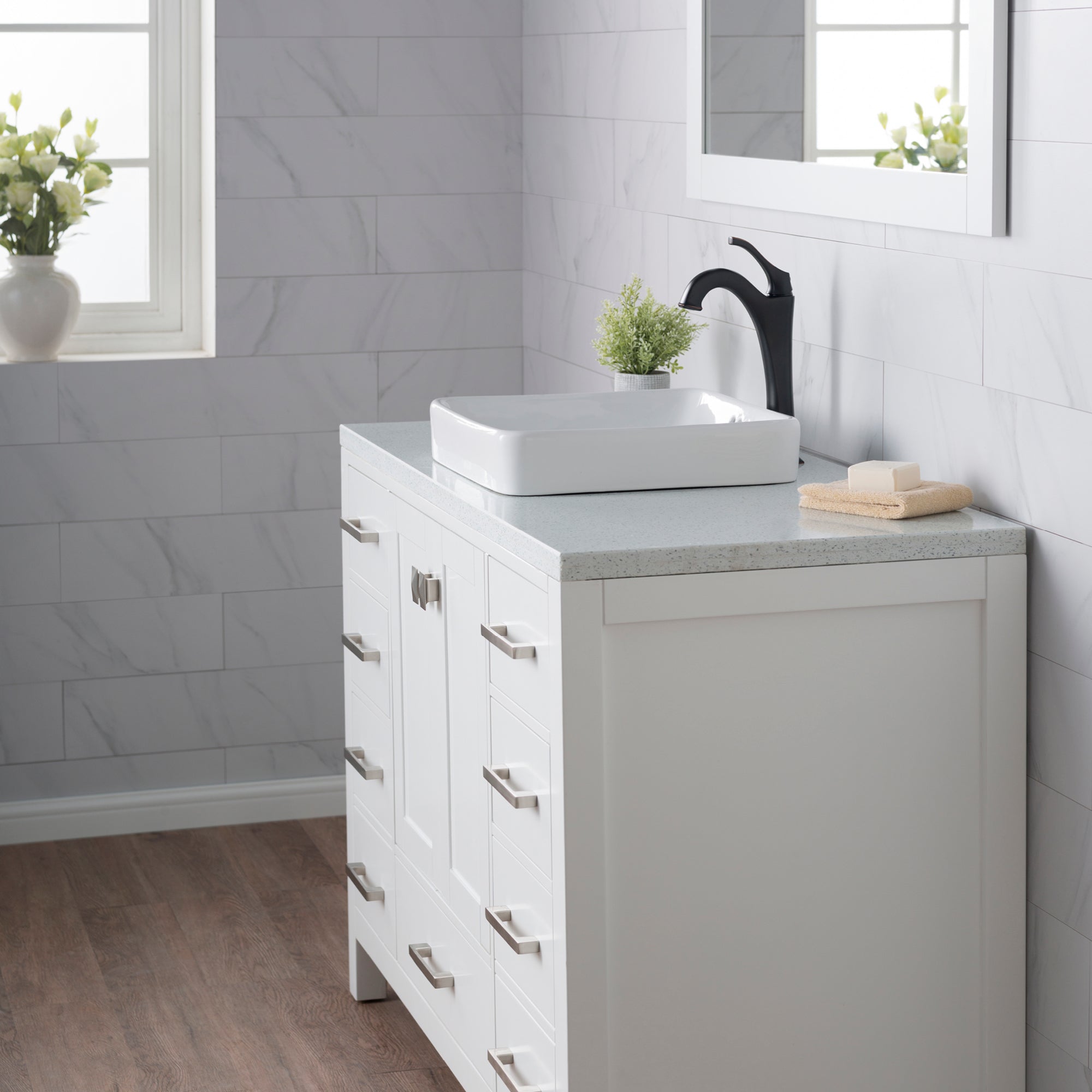 Plaza Basin And Under Sink Cabinet Set, Ceramic, High Gloss, White