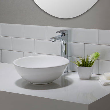 KRAUS ElavoWhite Ceramic Small Round Vessel Bathroom Sink & Pop Up drain-Bathroom Sinks-DirectSinks