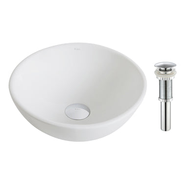 Kraus ElavoWhite Ceramic Small Round Vessel Bathroom Sink & Pop Up drain-KRAUS-DirectSinks