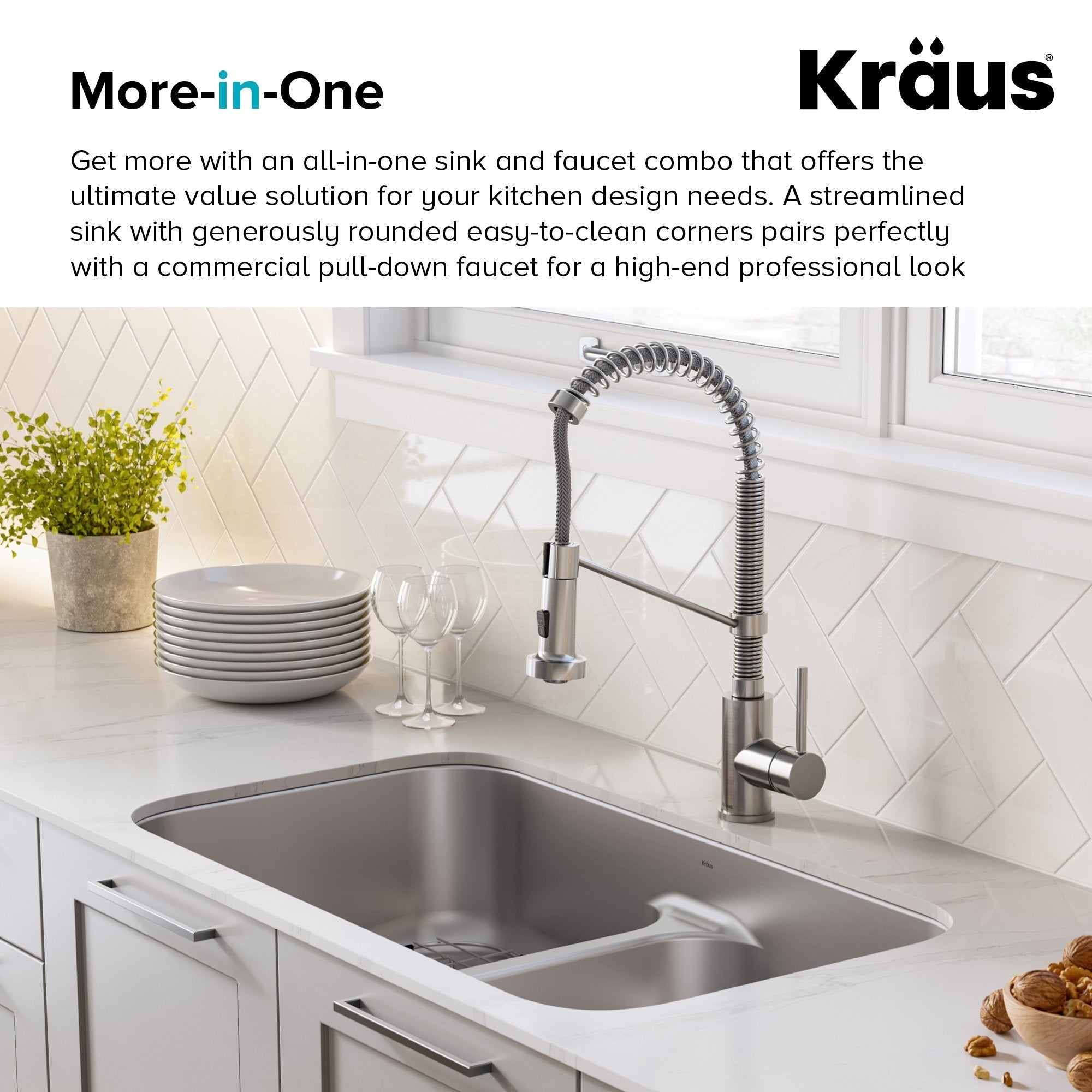 Kraus KCA-1200 Ellis 33-inch 16 Gauge Undermount Kitchen Sink Combo Set with Bolden 18-inch Pull-Down Commercial Kitchen Faucet in Stainless Steel