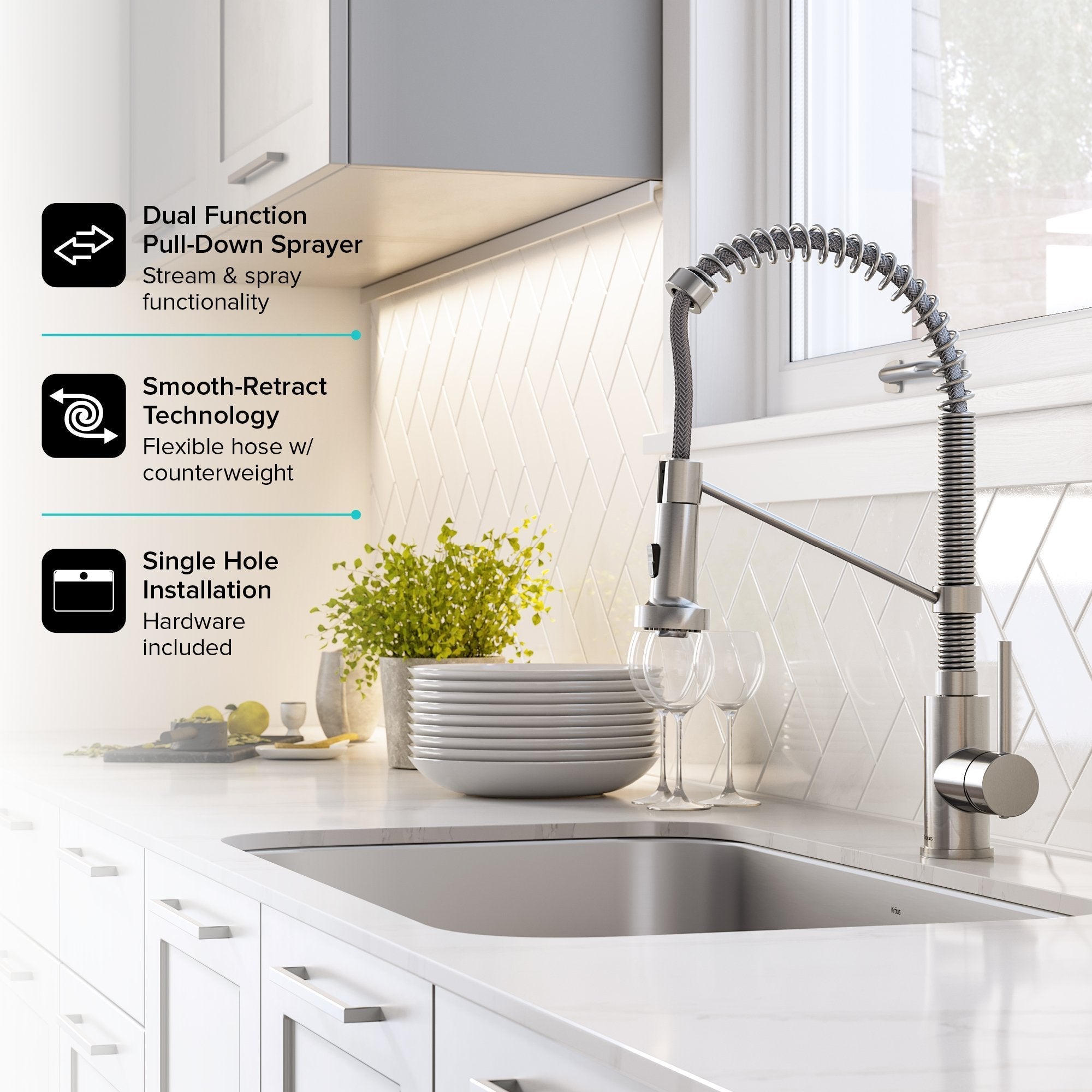 KRAUS Ellis™ 33-Inch 16 Gauge Undermount Kitchen Sink Combo Set with Bolden™ 18-Inch Pull-Down Commercial Kitchen Faucet in Stainless Steel-Kitchen Sink & Faucet Combos-KRAUS