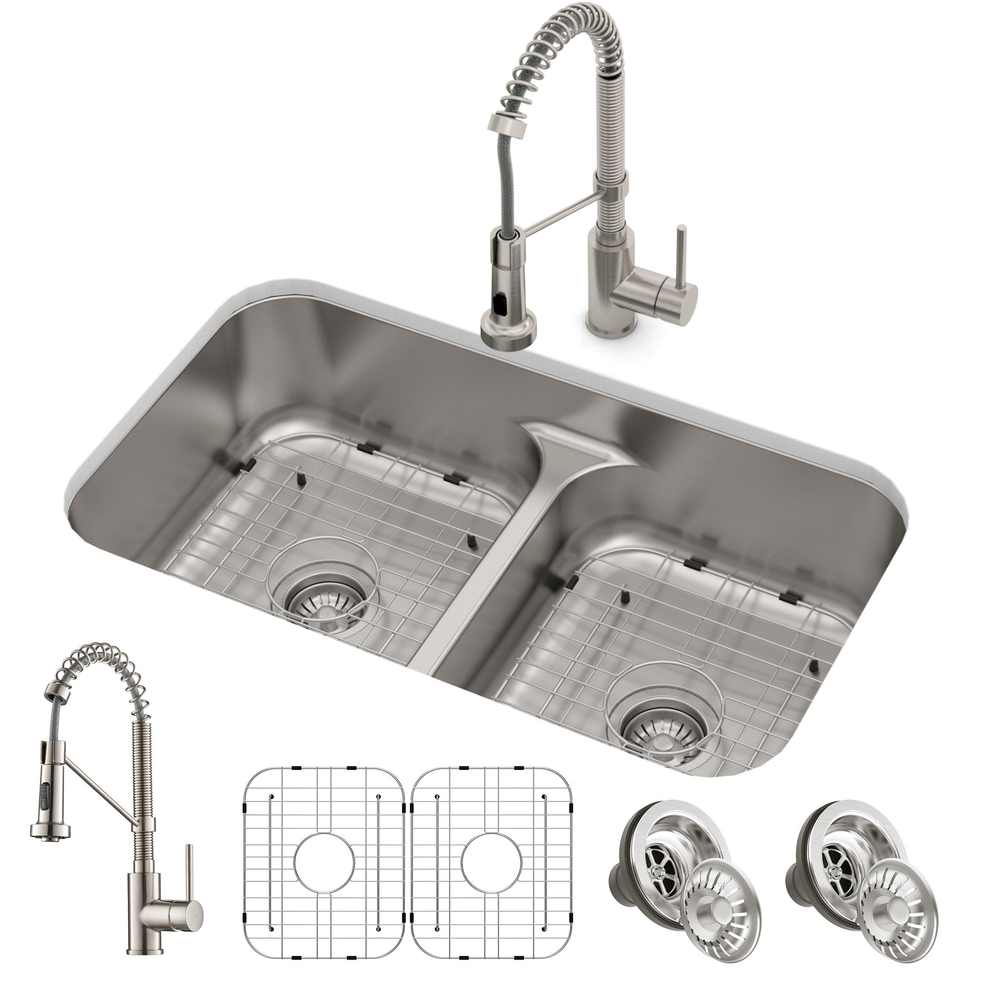 KRAUS Ellis™ 33-Inch 16 Gauge Undermount Kitchen Sink Combo Set with Bolden™ 18-Inch Pull-Down Commercial Kitchen Faucet in Stainless Steel-Kitchen Sink & Faucet Combos-KRAUS