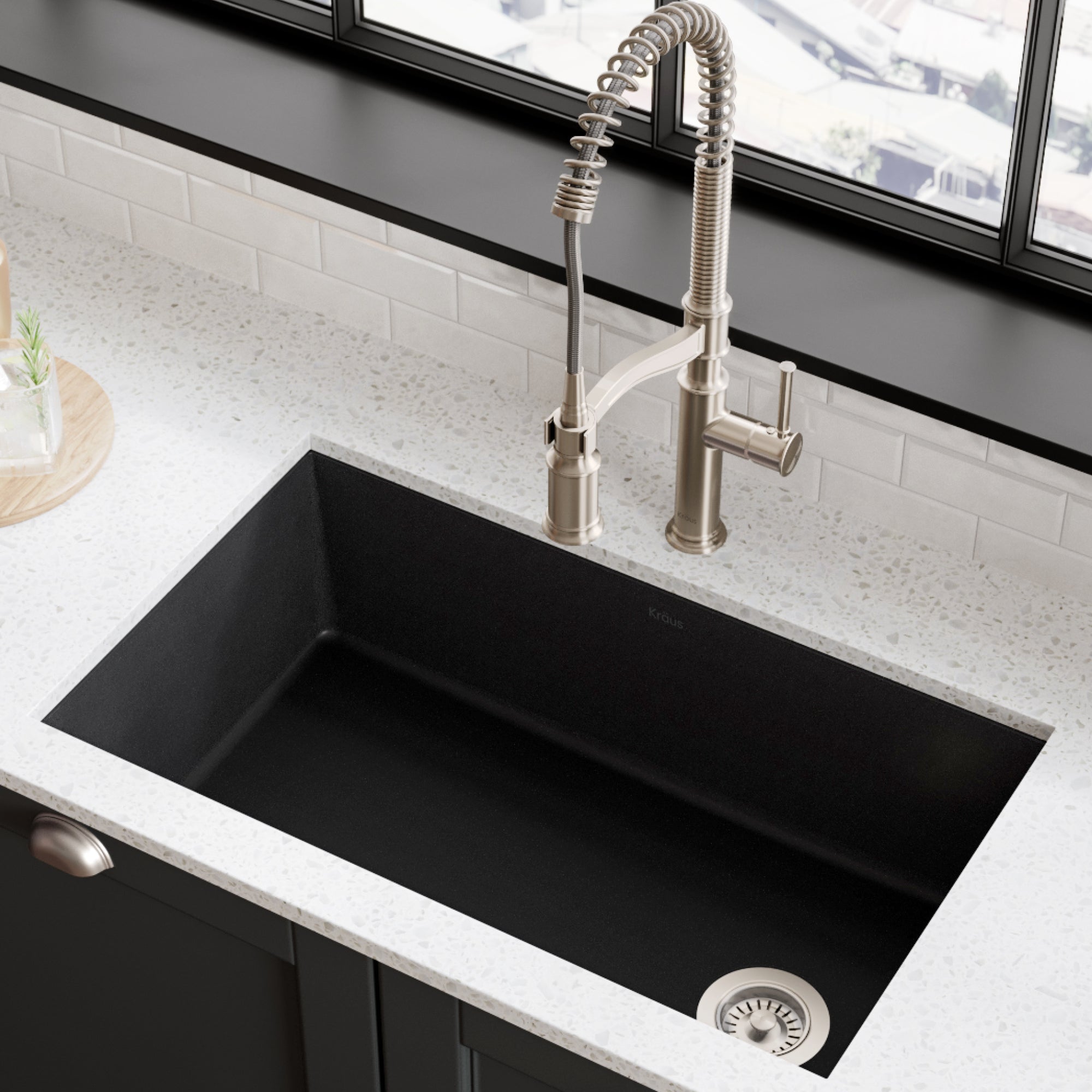 KRAUS Forteza 32" Undermount Single Bowl Granite Kitchen Sink in Black-Kitchen Sinks-DirectSinks