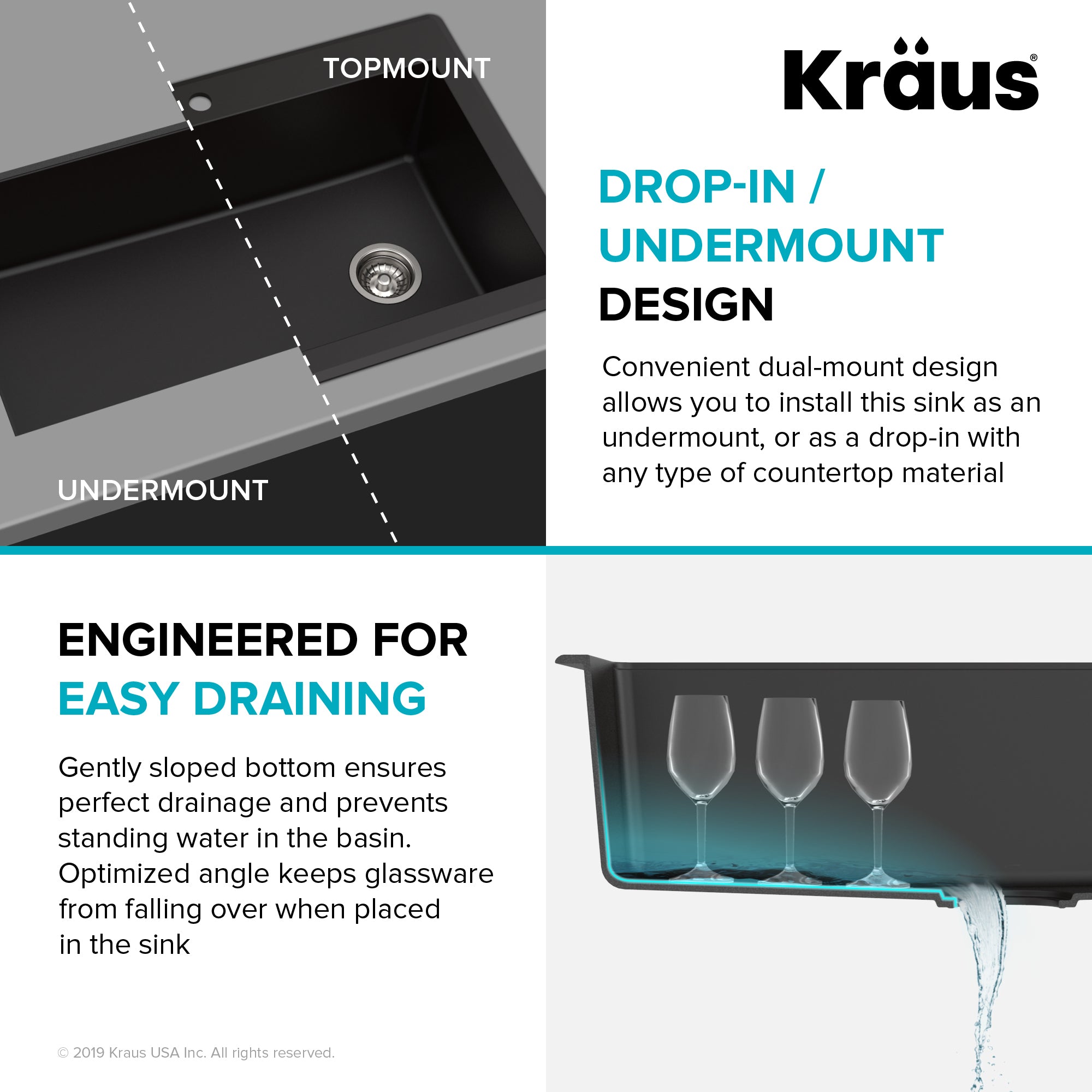 KRAUS Forteza 33" Dual Mount Single Bowl Black Granite Kitchen Sink in Black-Kitchen Sinks-DirectSinks