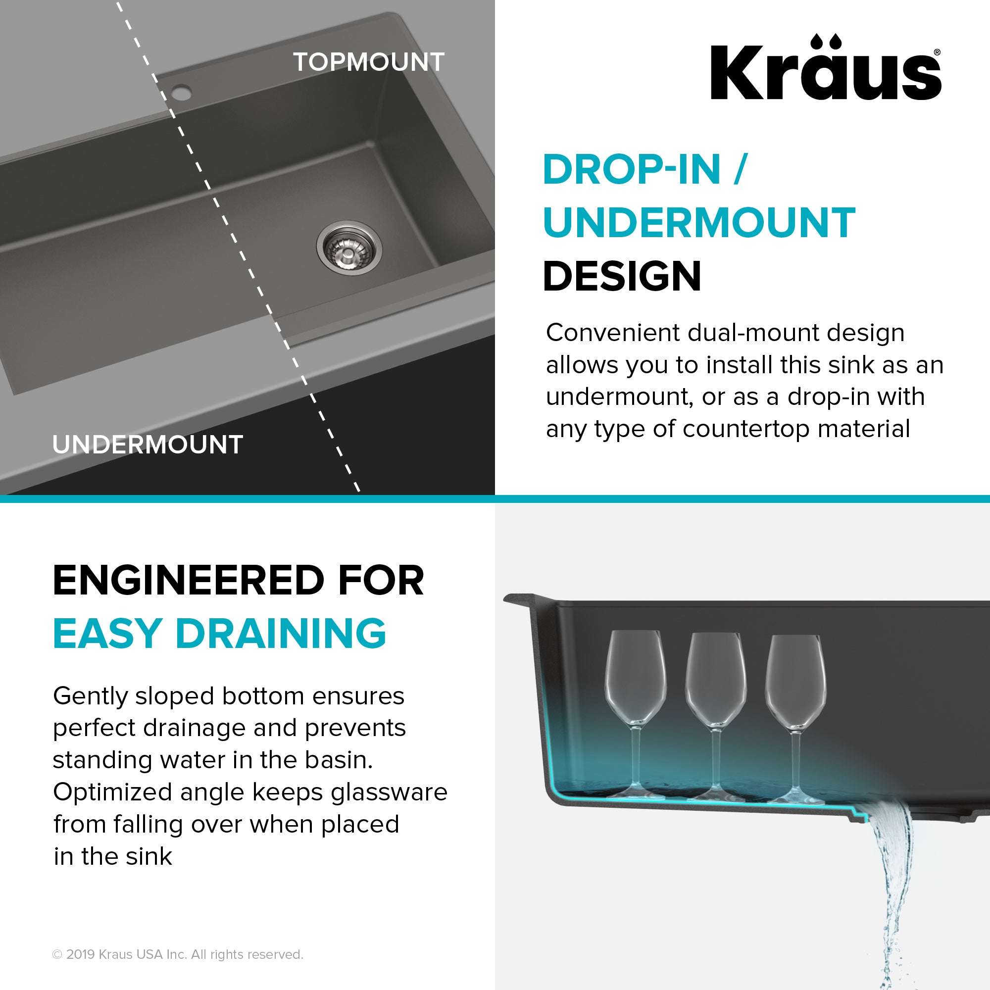 KRAUS Forteza 33" Dual Mount Single Bowl Granite Kitchen Sink in Grey-Kitchen Sinks-DirectSinks