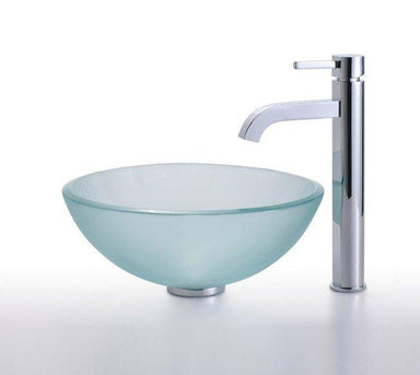 Kraus Frosted 14" Glass Vessel Sink and Ramus Faucet-Bathroom Sinks & Faucet Combos-DirectSinks