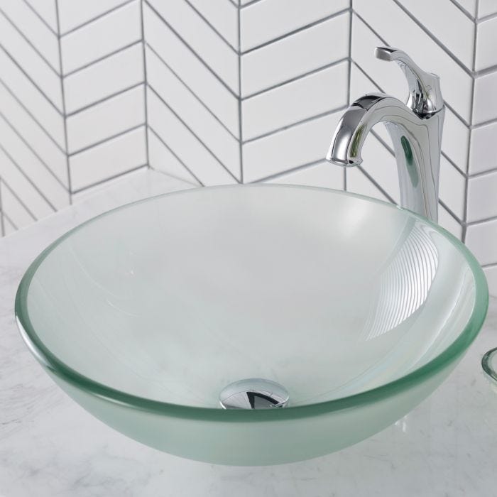 KRAUS Glass Vessel Sink in Frosted-Bathroom Sinks-DirectSinks