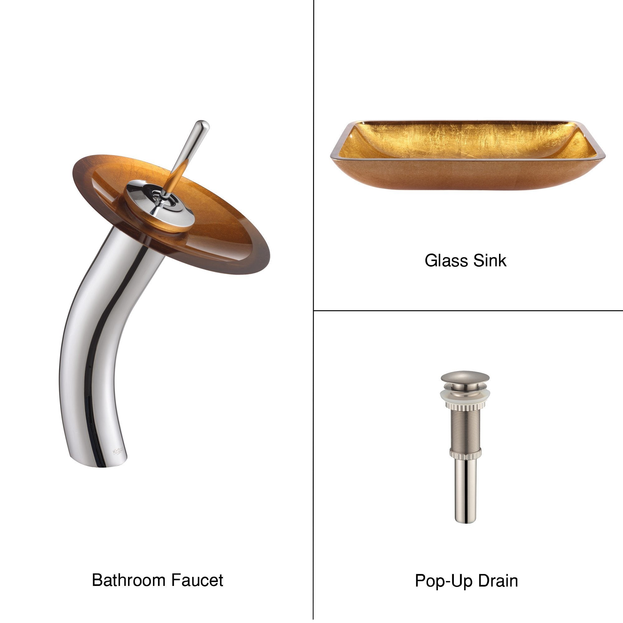 Kraus Golden Pearl Rectangular Glass Vessel Sink and Waterfall Faucet-DirectSinks