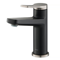 KRAUS Indy Single Handle Bathroom Faucet in Spot Free Stainless Steel/Matte Black