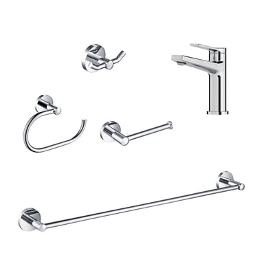 KRAUS Indy Single Handle Bathroom Faucet with 24" Towel Bar, Paper Holder, Towel Ring and Robe Hook in Chrome C-KBF-1401-KEA-188CH | DirectSinks