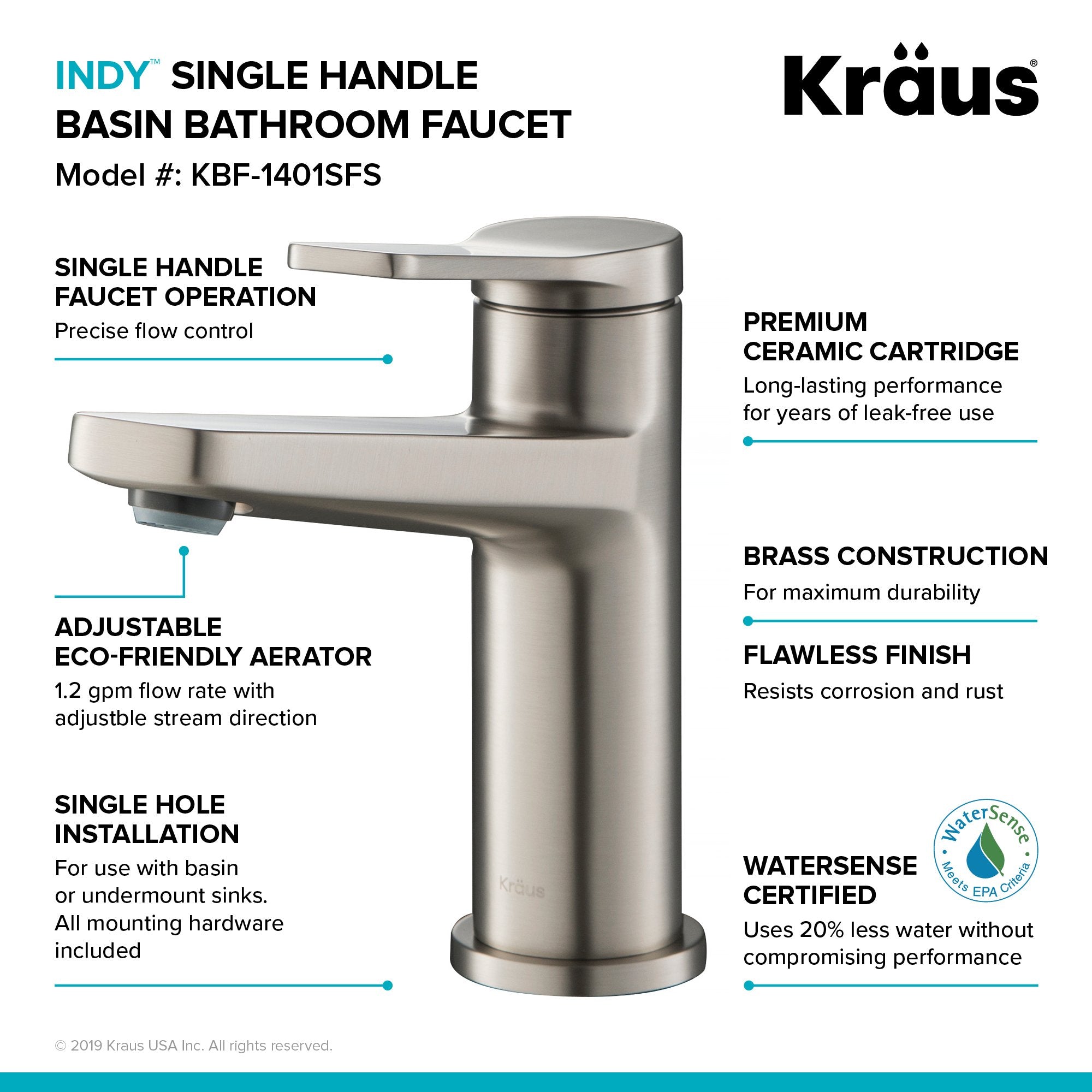KRAUS Indy Single Handle Bathroom Faucet with 24" Towel Bar, Paper Holder, Towel Ring and Robe Hook in Spot-Free Stainless Steel C-KBF-1401-KEA-188SFS | DirectSinks