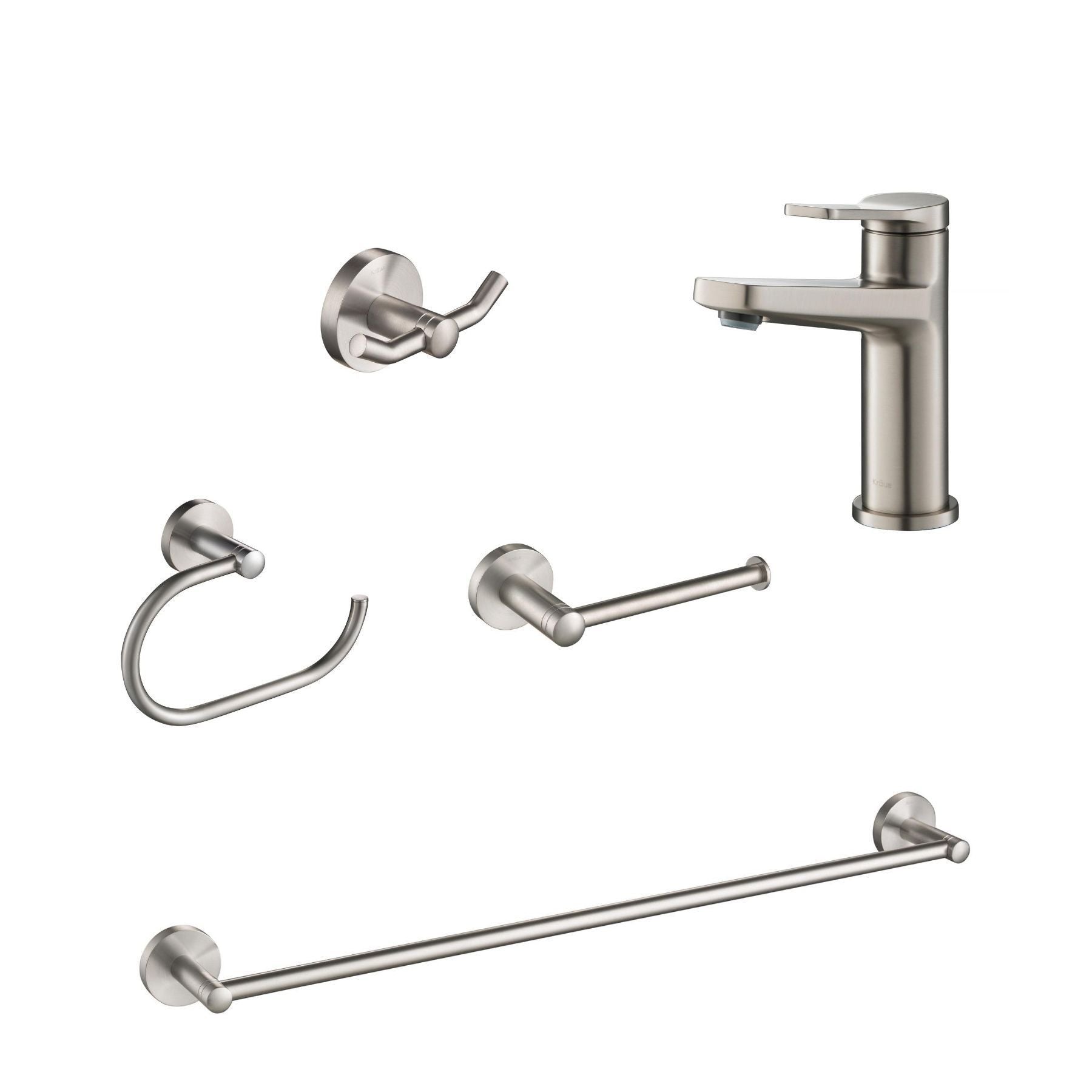 Kraus Indy Single Handle Bathroom Faucet with 24 Towel Bar Paper Holder Towel Ring and Robe Hook - Spot-Free Stainless Steel
