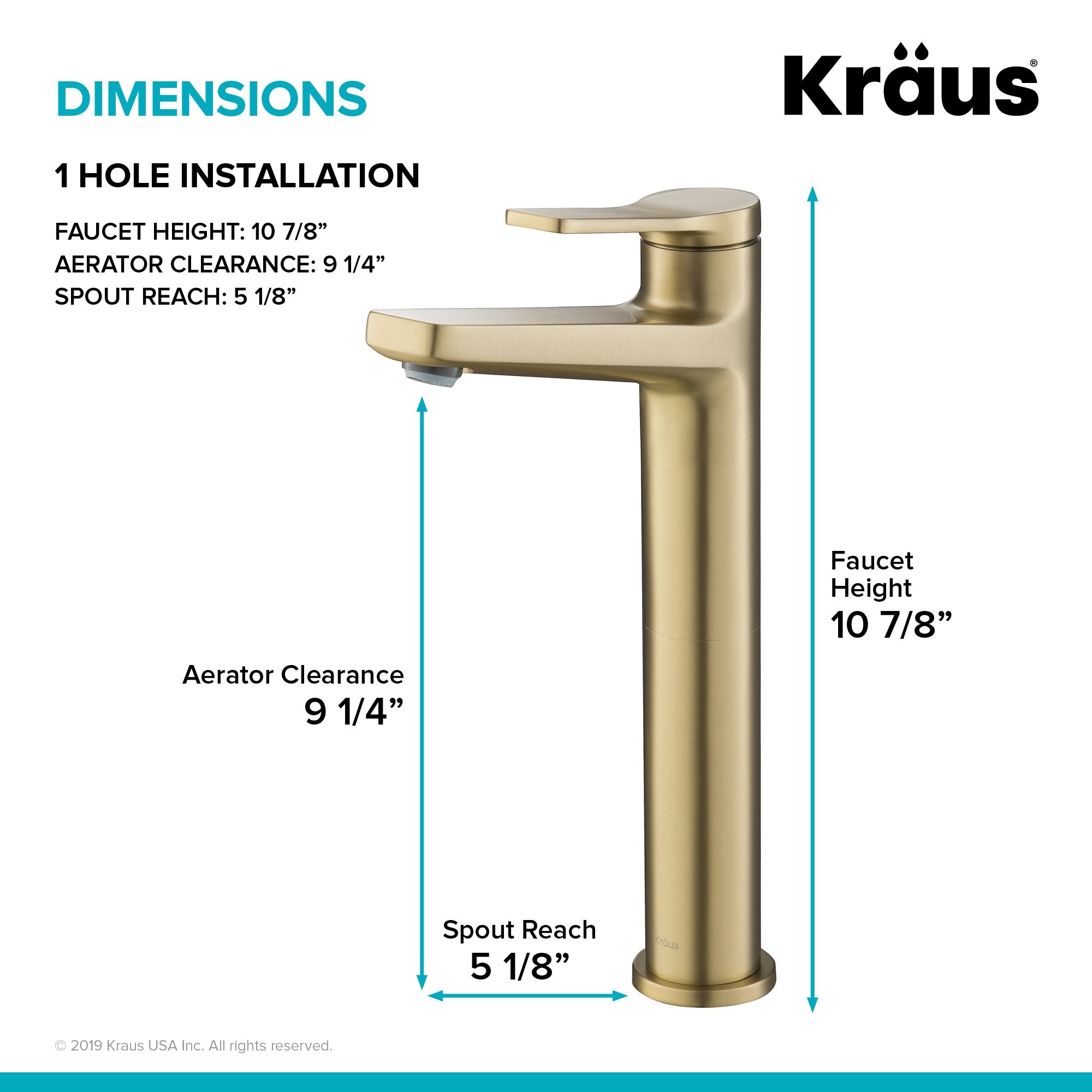 KRAUS Indy Single Handle Vessel Bathroom Faucet and Pop Up Drain in Brushed Gold KVF-1400BG-PU-10BG | DirectSinks