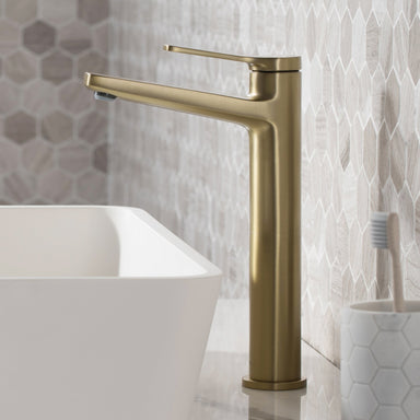 KRAUS Indy Single Handle Vessel Bathroom Faucet in Brushed Gold KVF-1400BG | DirectSinks