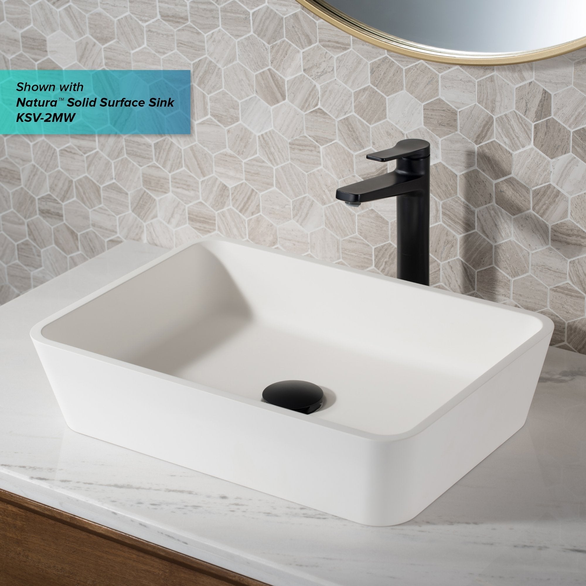 KRAUS Indy Single Handle Vessel Bathroom Faucet with 24" Towel Bar, Paper Holder, Towel Ring and Robe Hook in Matte Black C-KVF-1400-KEA-188MB | DirectSinks